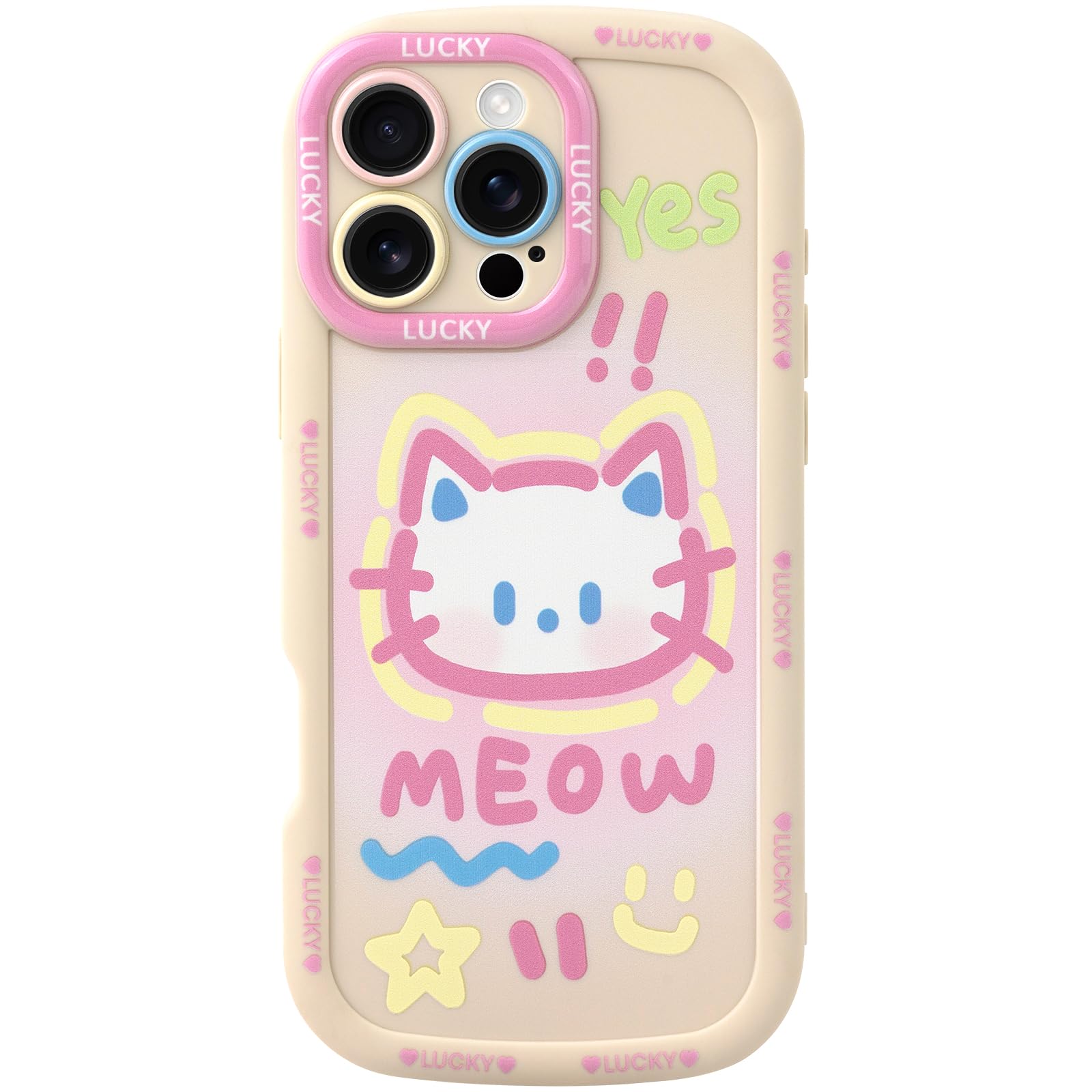 Mouzor Cute Phone Case for iPhone 16 Pro, Big Head Kitty Cat, Animals Cartoon Soft Touch TPU Shockproof Bumper Case Cover for Gi