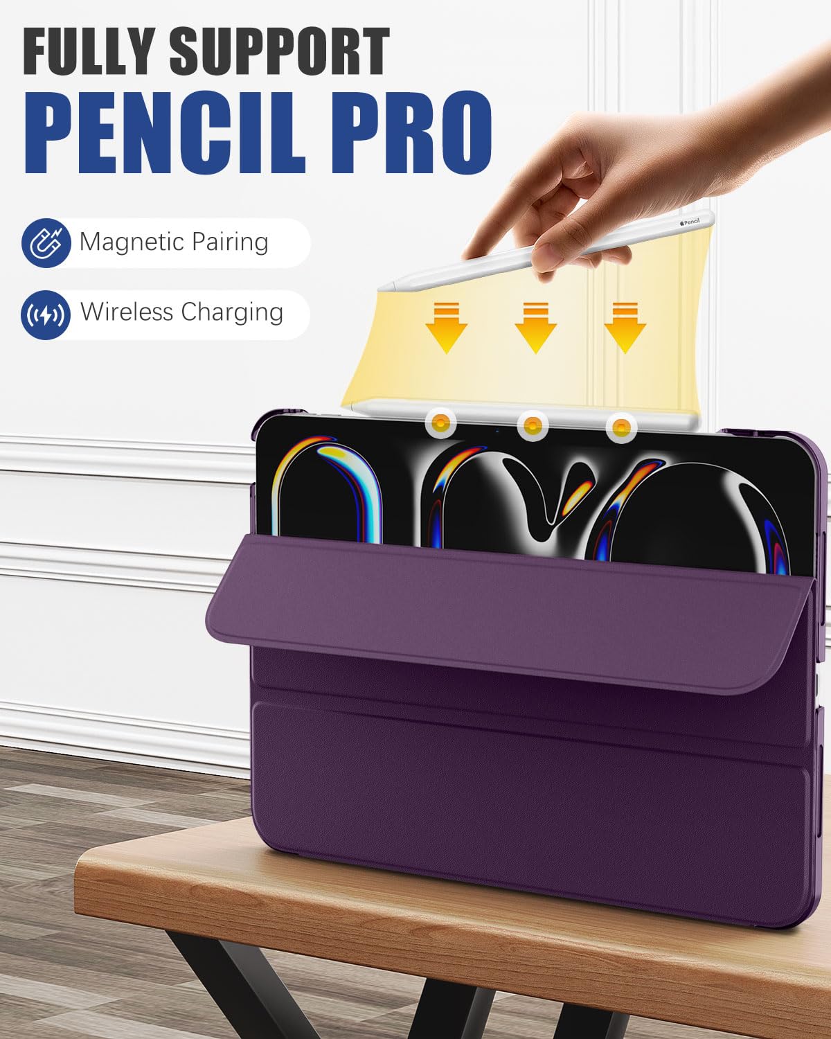 MoKo for iPad Pro 11 Inch Case M4 2024 (5th Gen), Ultra Slim Stand Case with Hard PC Translucent Back Shell Cover for iPad Pro 11'' 2024 Model (A2836/A2837/A3006), Support Apple Pencil Pro,Dark Purple