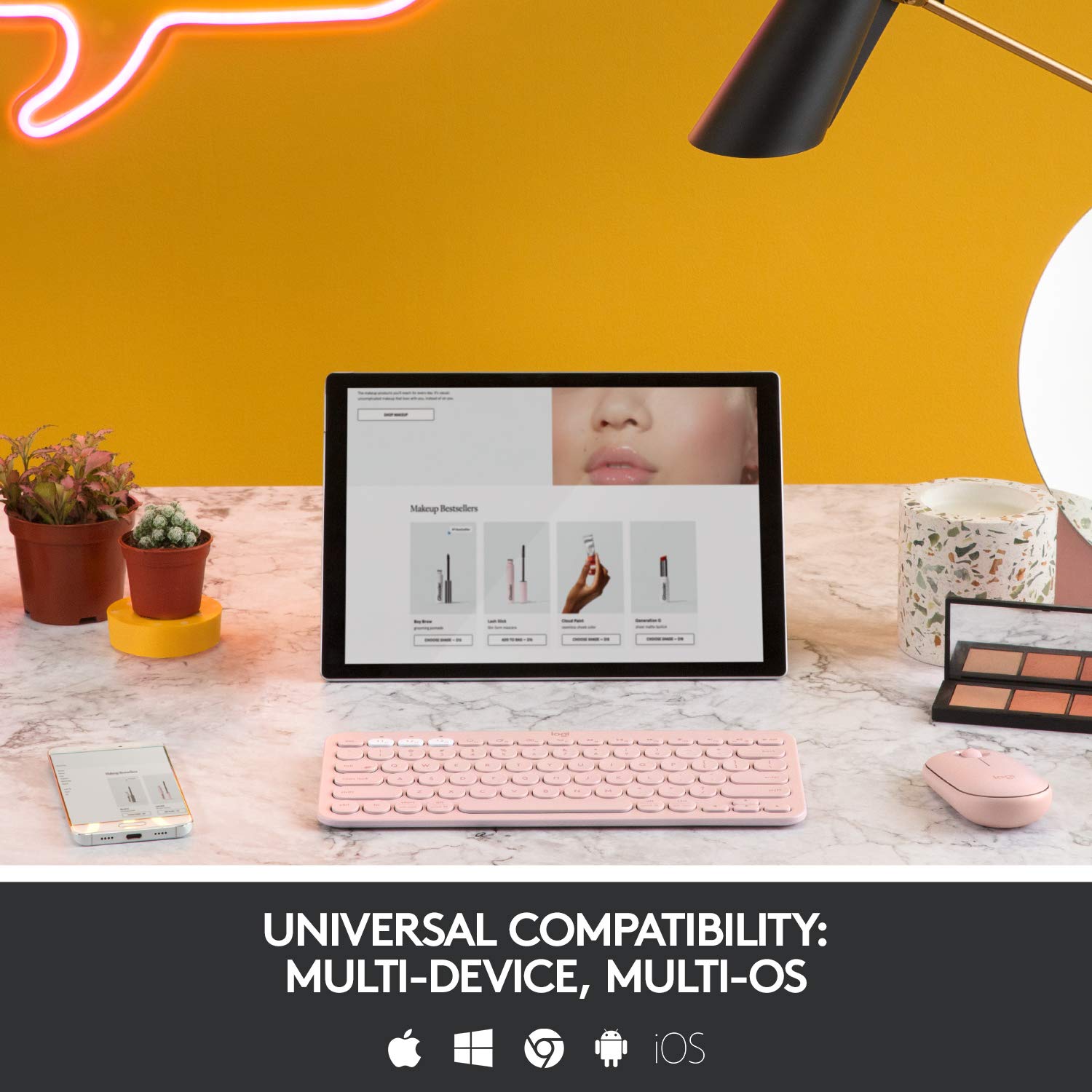 Logitech K380 Pebble Wireless Multi-Device Keyboard For Windows, Apple Ios, Apple Tv Android Or Chrome, Bluetooth, Compact Space