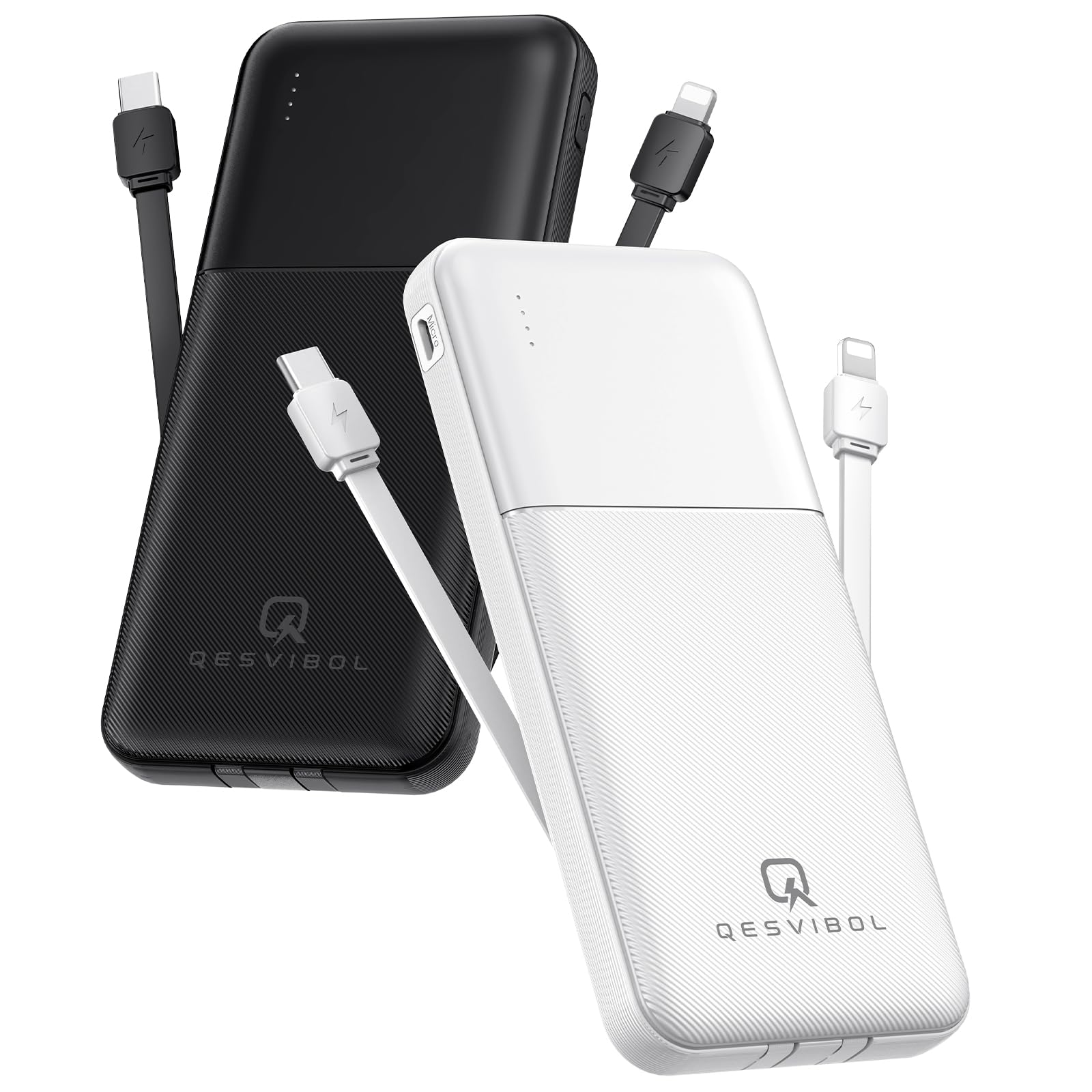 2026 2Pack 10000mAh Portable Charger with Built in Cables,Slim Power Bank