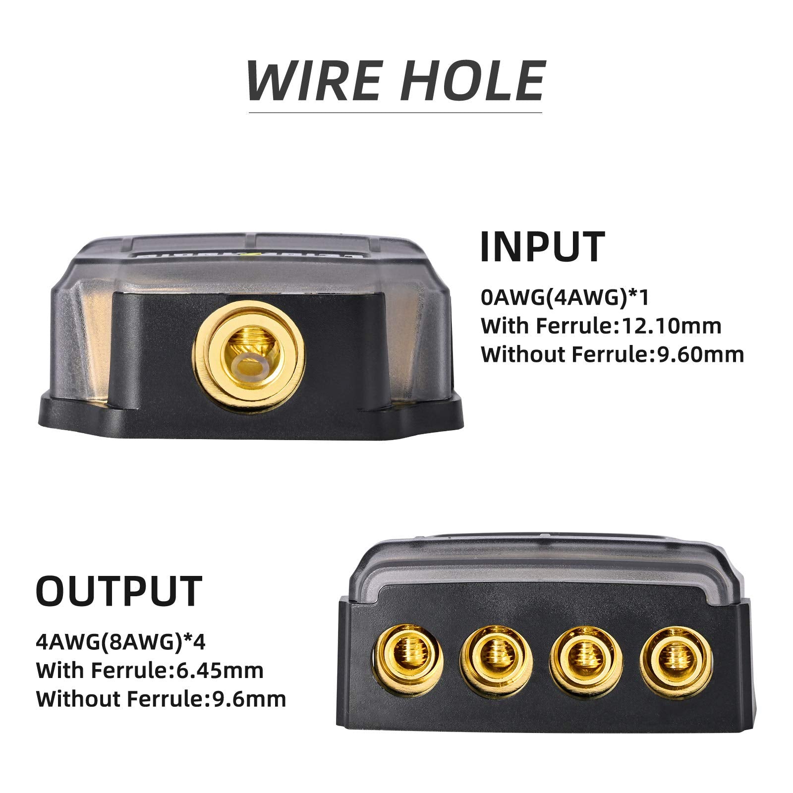 Leigesaudio Copper 0/2/4 Gauge In 4/8/10 Gauge Out Power Distribution Block For Car Audio Splitter(1 In 4 Out)