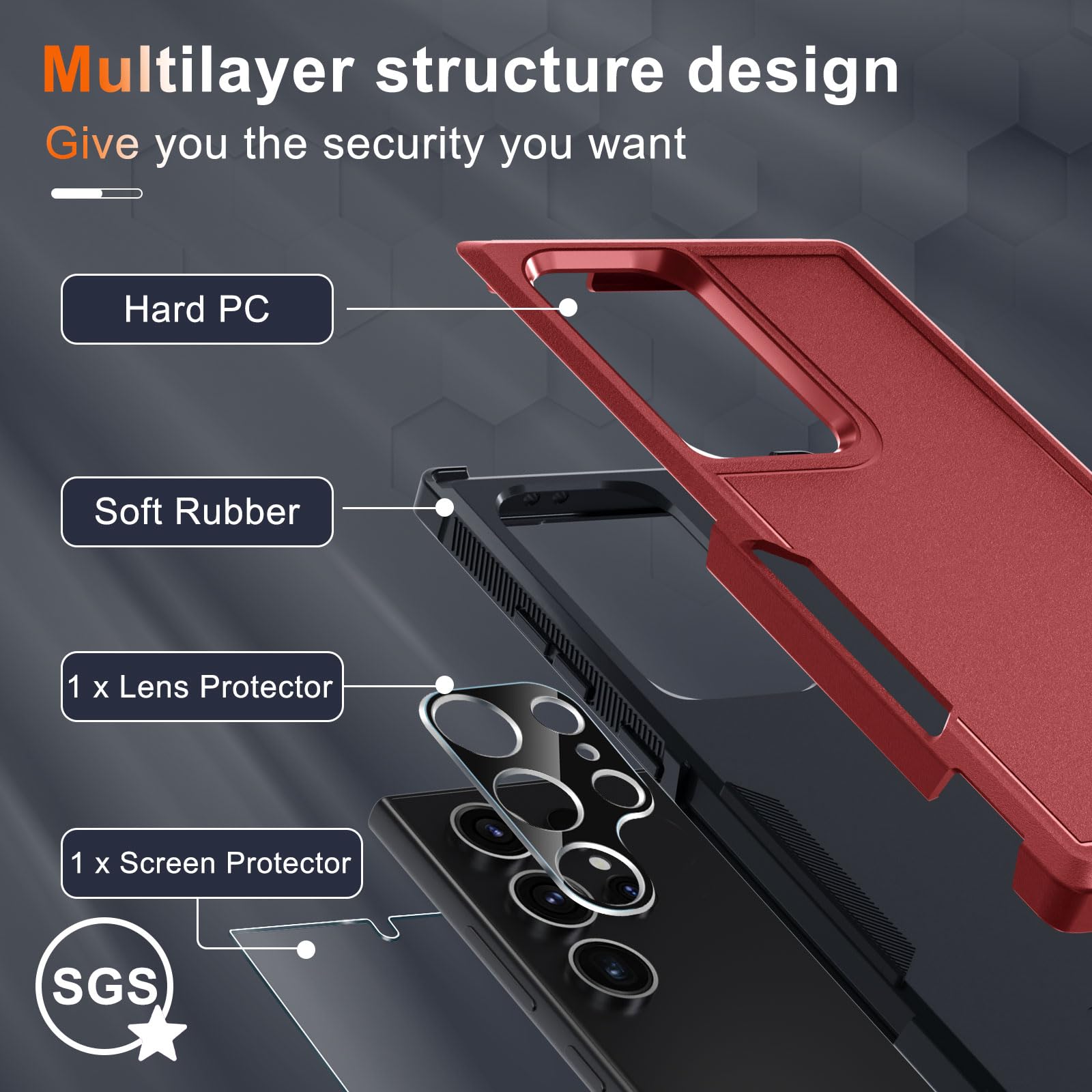 Rmocr Case For Samsung Galaxy S24 Ultra, Full Body Heavy Duty Rugged Shockproof Protective Phone Cover With Lanyard Strap, Tempe