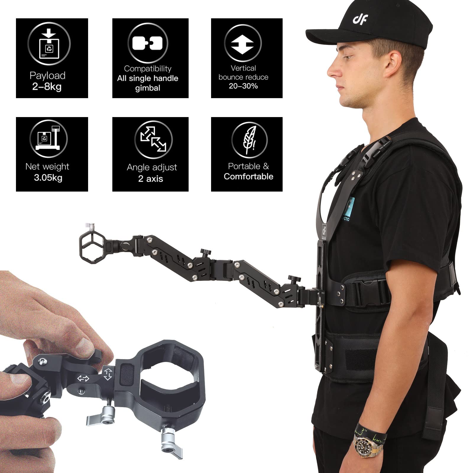 Df Digitalfoto Thanos Se Support Vest Rig System,Filmmakers Kit Gimbal Steadicam Compatible With Dji Rs4/Rs 4 Pro/Rs2/Rs 3 Pro M