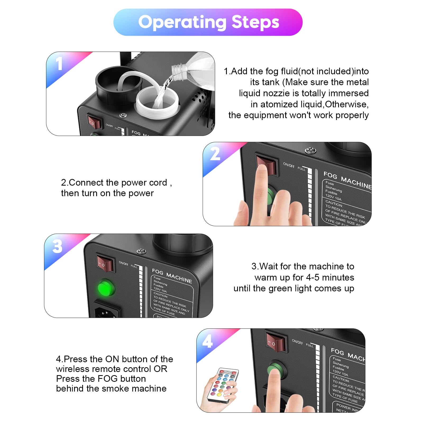 Fansteck Fog Machine, Smoke Machine With 72 Led Lights Effect, 500W And 2000Cfm Fog With Wireless Remote Control, Perfect For In