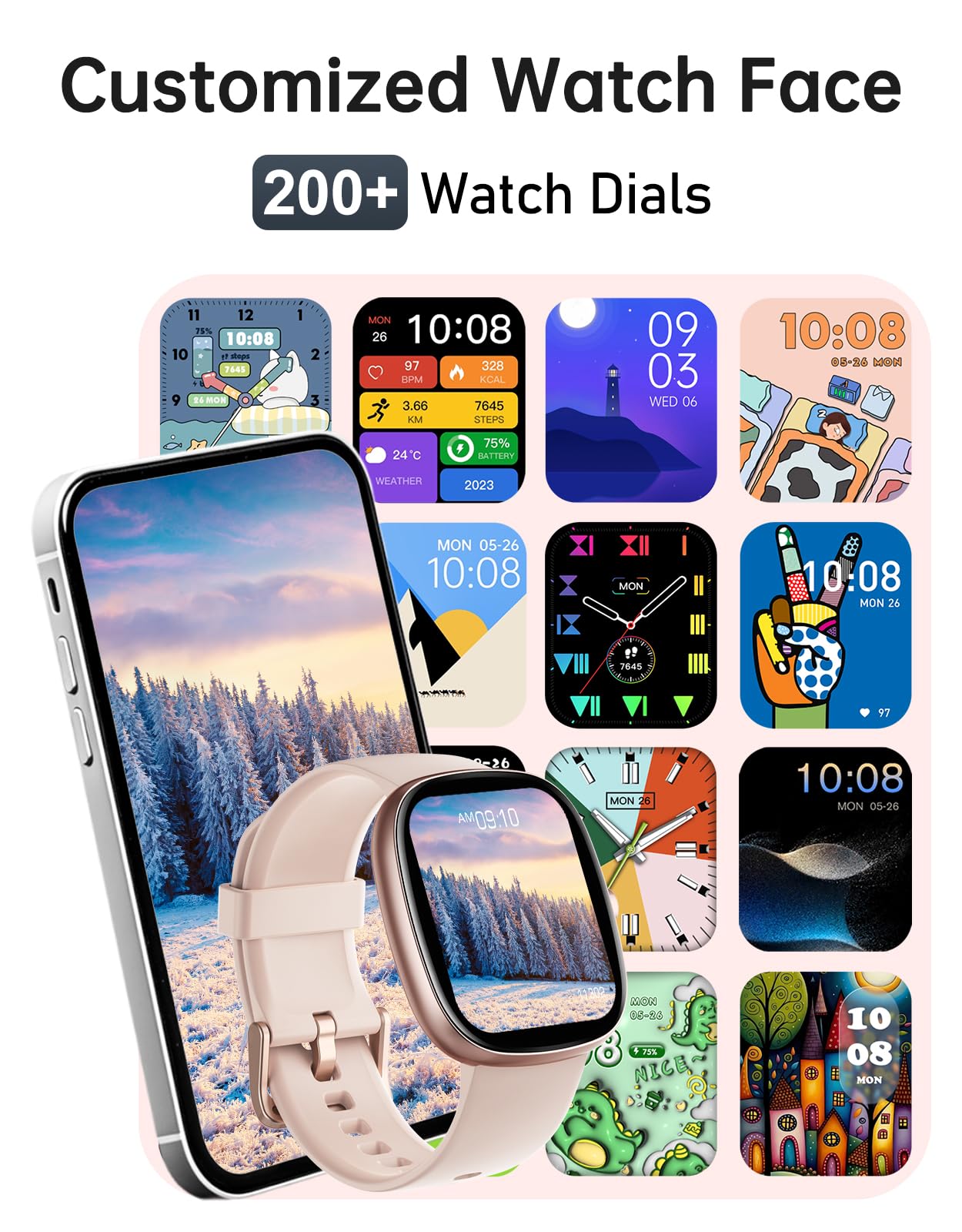 Huakua Smart Watches For Women Men (Answer/Make Calls), 1,85'' Hd Smart Watch For Iphone/Android Phones, Fitness Tracker With 10