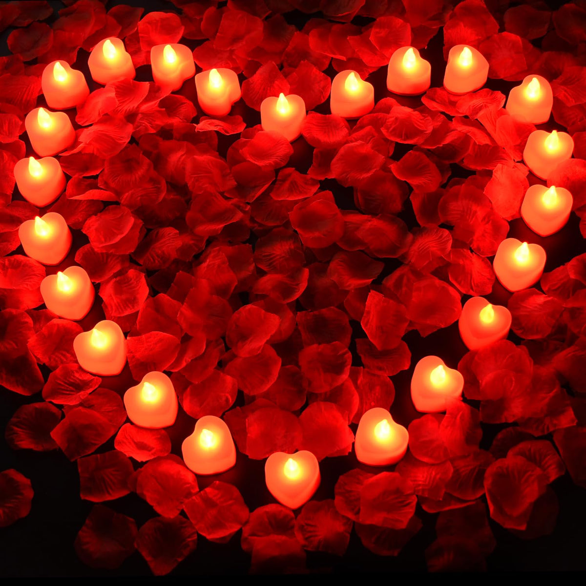 Koaby 2000Pcs Artificial Rose Petals With Led Tea Lights Kit, For Special And Romantic Night Valentine Wedding Decor(2000Pcs Art