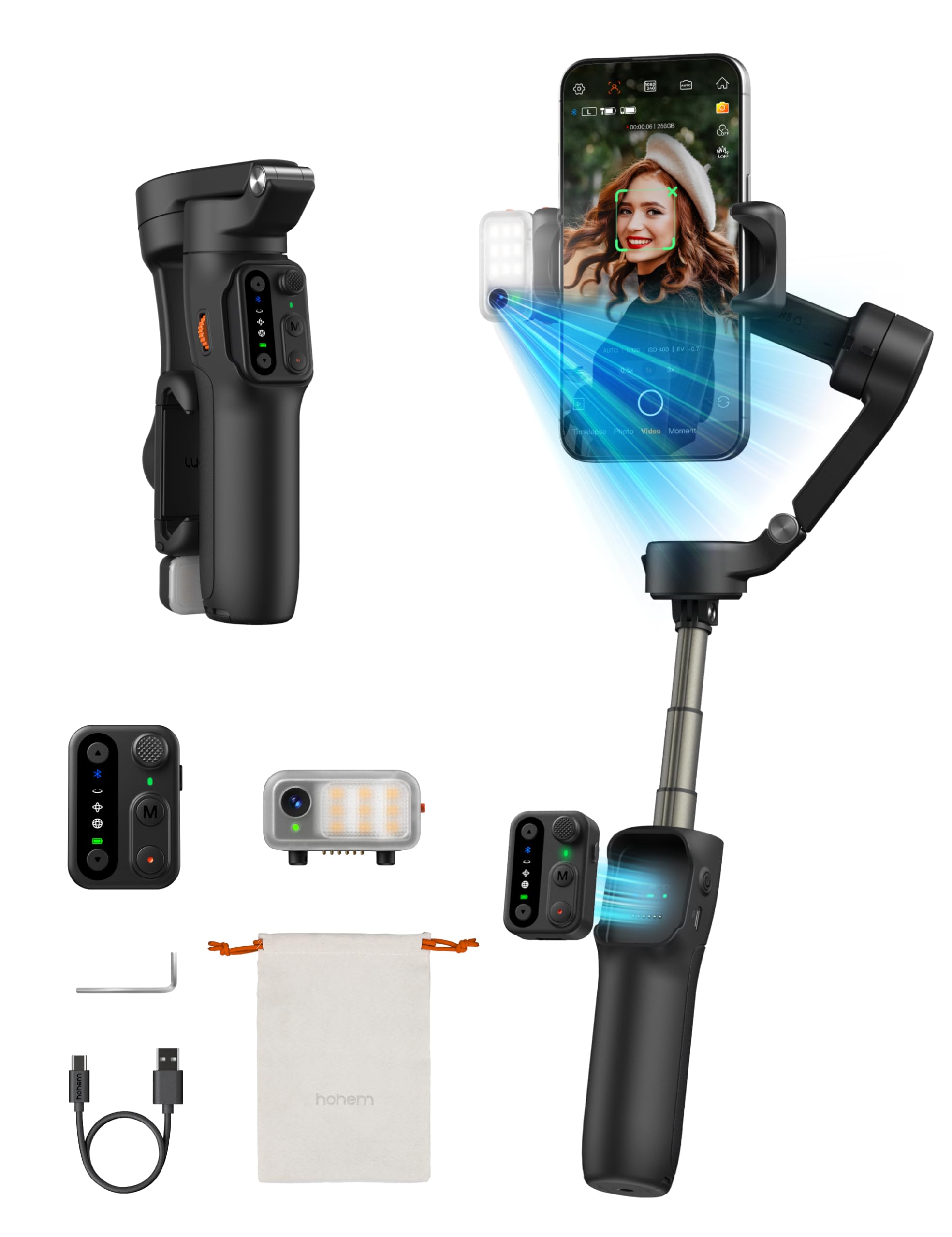 Hohem iSteady V3 Gimbal Stabilizer for Smartphone, 3-Axis Stabilization with AI Tracker, Detachable Remote Control, Built-in Ext