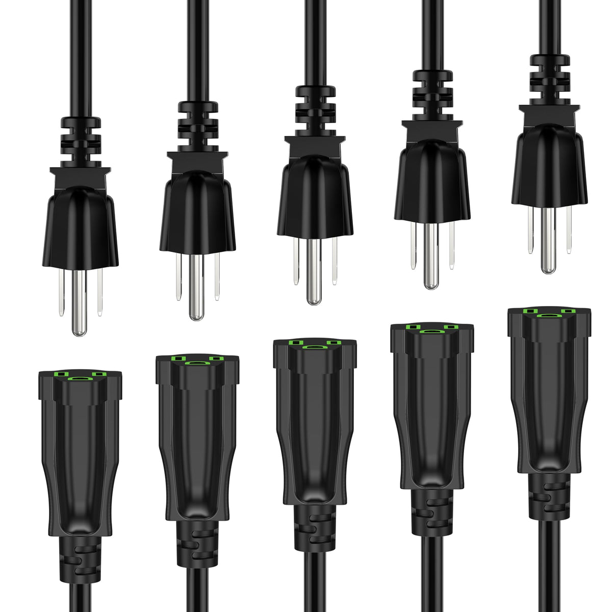 Power Extension Cord 2Ft/24Inch(5 Pack), Short 3 Prong Electric Extension Cable Outlet Saver, Single Outlet, Heavy Duty, Waterpr