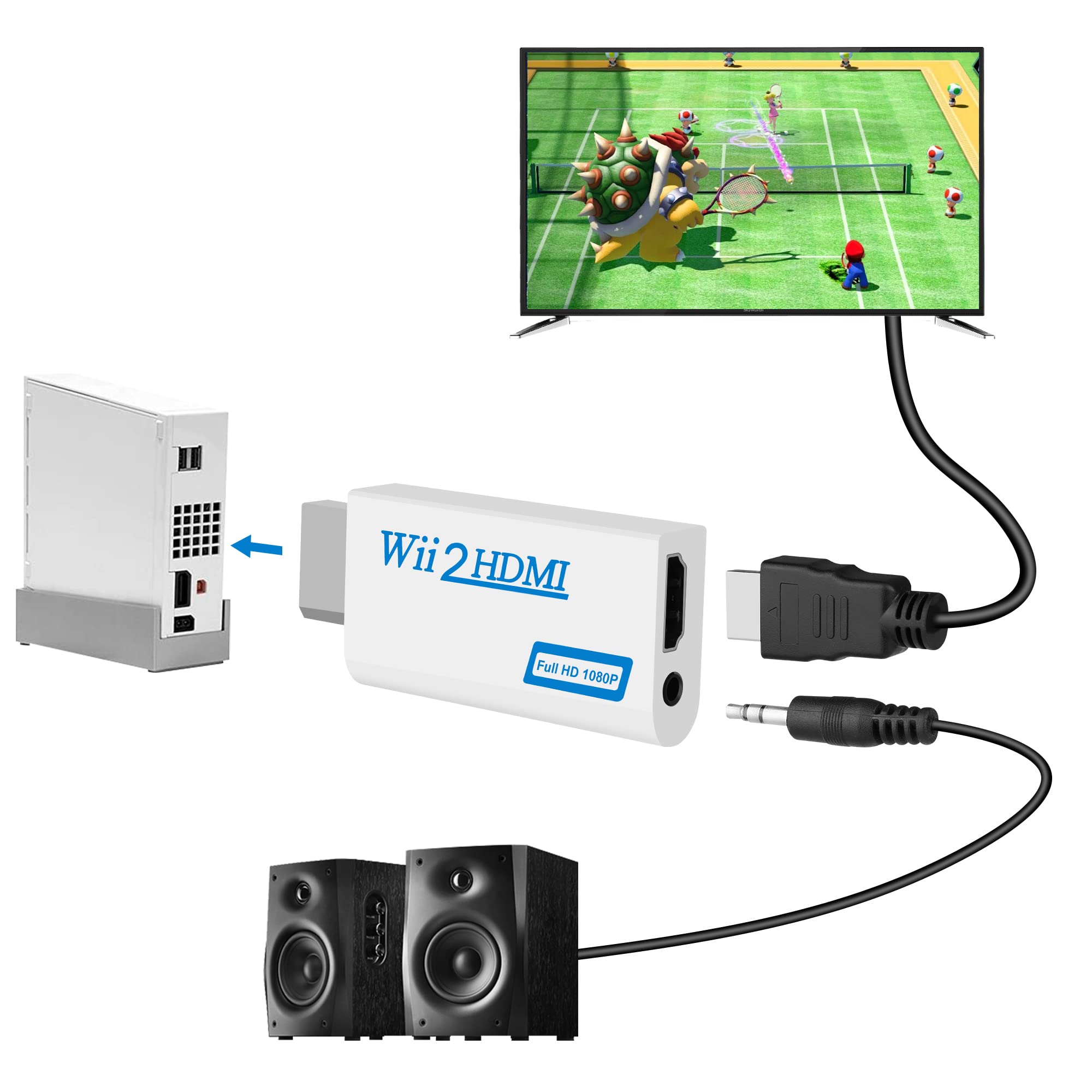 Uzifhdhi Wii To Hdmi Converter, Wii To Hdmi Adapter For Wii To Hdmi Hdtv/Monitor Supports All Wii Display Modes