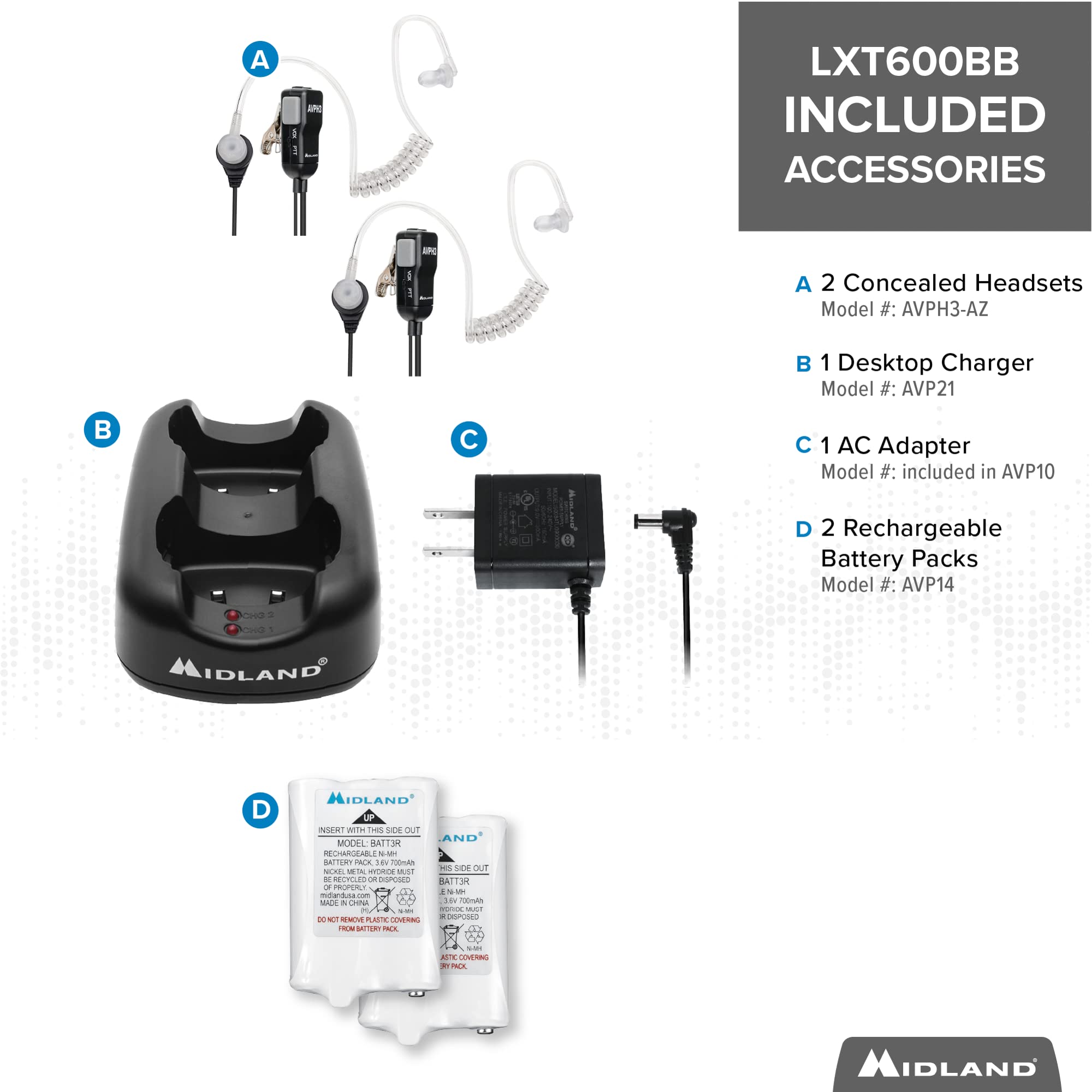 Midland Lxt600Bb Frs Walkie Talkie Set   Long Range Two Way Radio With Noaa Weather Alert Technology, 36 Channels, And Silent Operation (Black, 2 Radio Set)