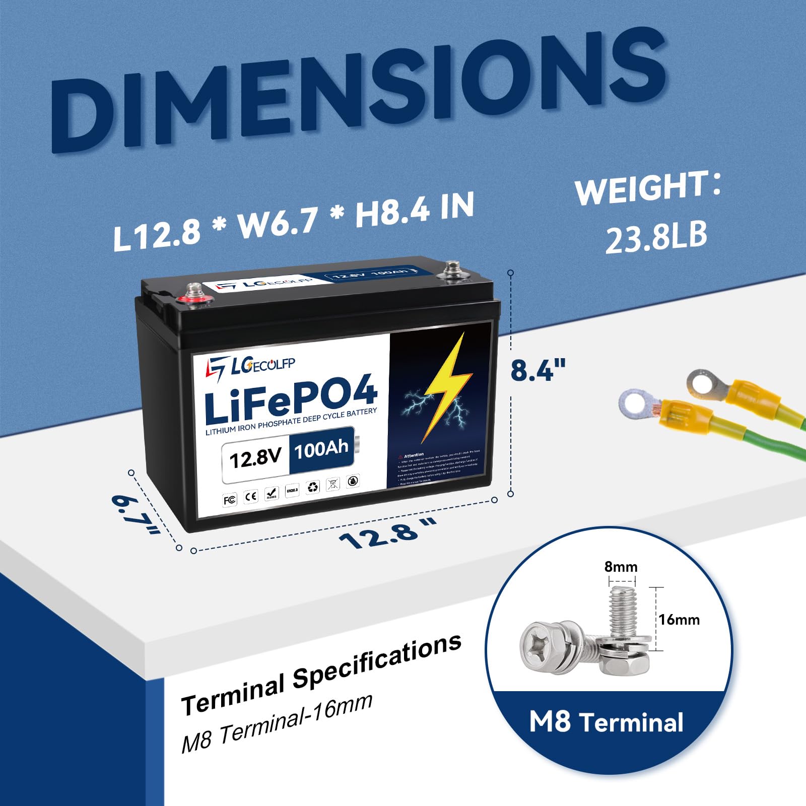 LGECOLFP 12V 100Ah LiFePO4 Lithium Battery 2Pack, 7000+ Deep Cycles, 1280Wh, Perfect for RV, Solar, Marine,