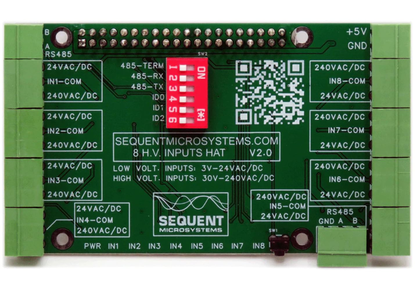 Eight HV Digital Inputs 8-Layer Stackable HAT for Raspberry Pi