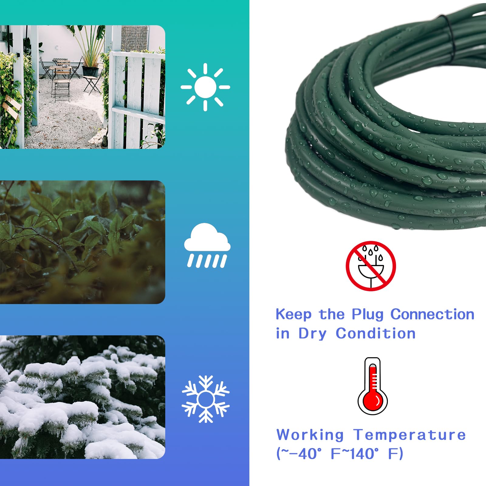 Greatide Indoor Outdoor Extension Cord 50 Ft, 16/3 Sjtw Weatherproof Green Electrical Cords, 13 Amp Heavy Duty 3 Prong Power Cab