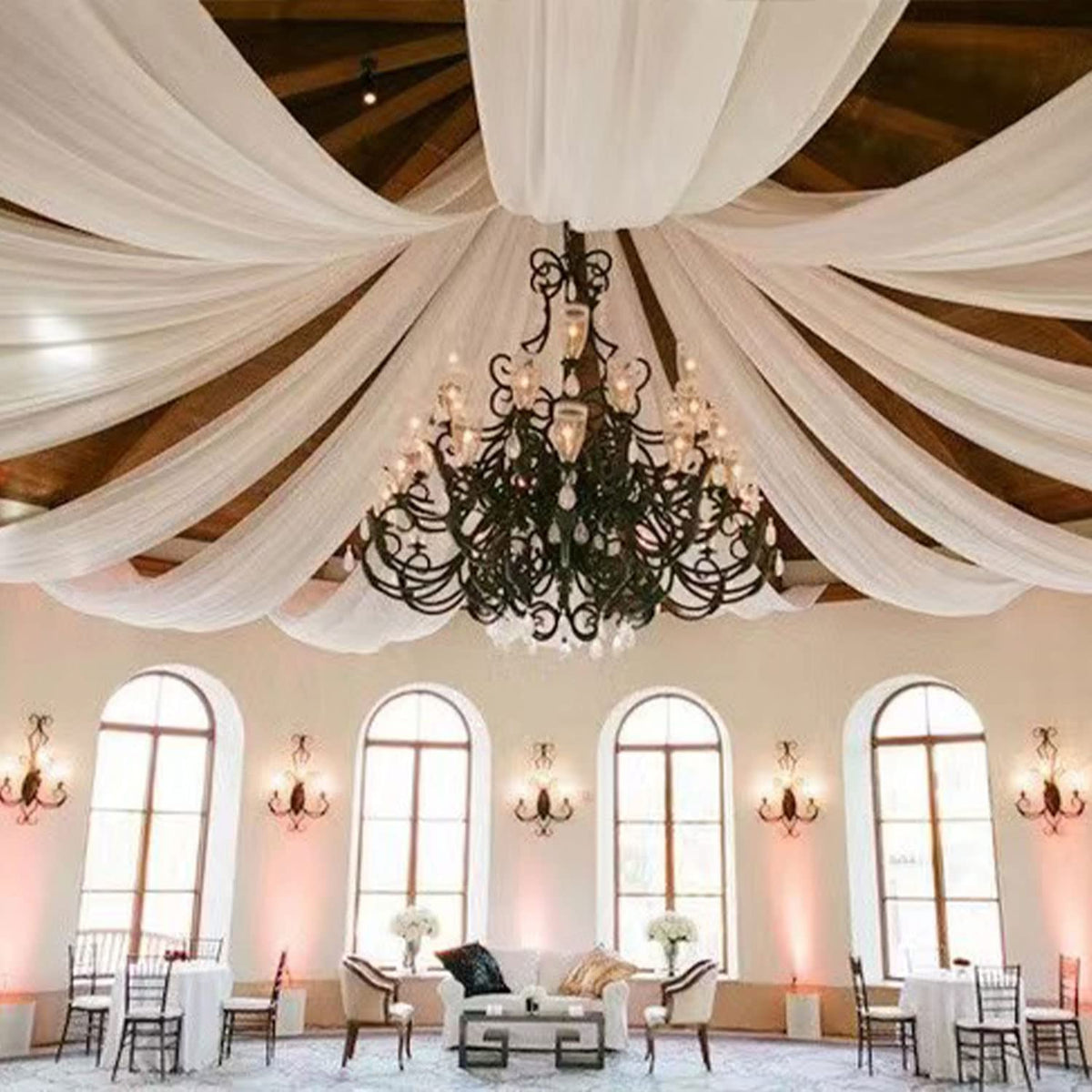 Fuhsy Ceiling Drapes For Parties White Wedding Arch Drapes 6 Panels 5Ftx10Ft Chiffon Fabric Wedding Drapery Tulle Sheer Curtains