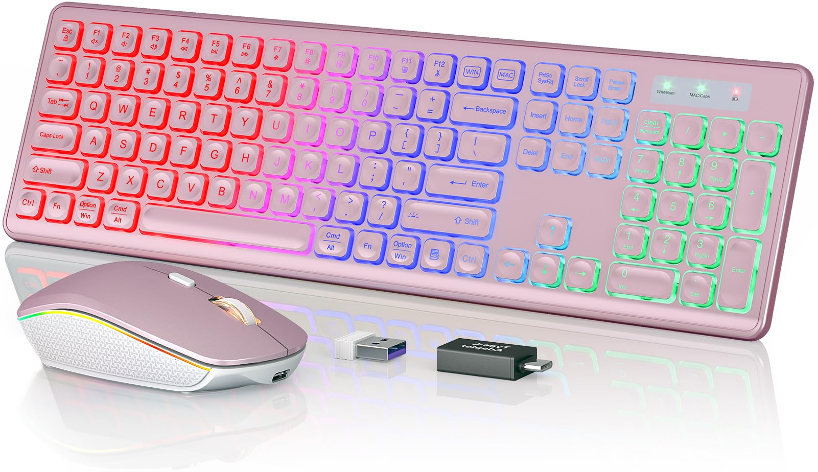Wireless Keyboard And Mouse Combo   Rgb Backlit, Rechargeable & Light Up Letters, Full Size, Ergonomic Tilt Angle, Sleep Mode, 2.4Ghz Quiet Keyboard Mouse For Mac, Windows, Laptop, Pc, Trueque, Rose