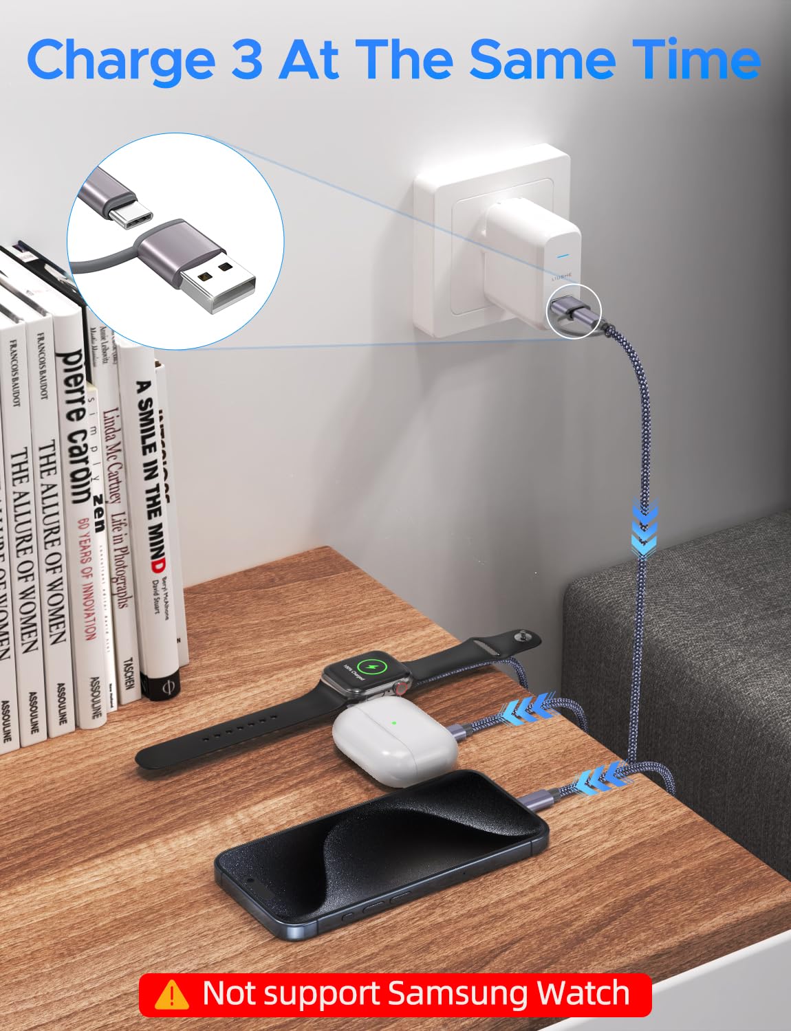 Upgraded 3 In 2 Usb C Cable For Apple Watch Charger Iphone Charger Usb C Multi Fast Charging Cable Compatible With Iwatch Ultra/