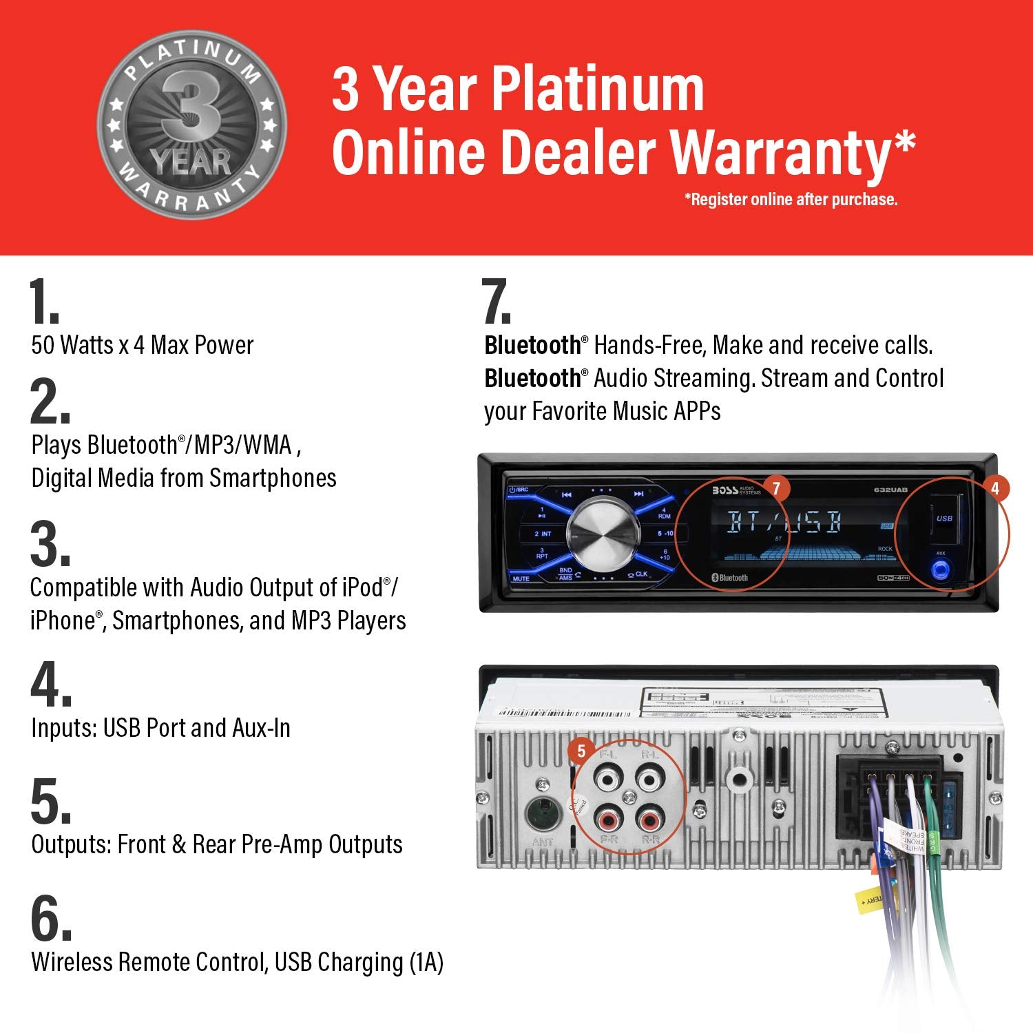 Boss Audio Systems 632Uab Car Stereo   Single Din, Bluetooth, No Cd Dvd Player, Am/Fm Radio Receiver, Wireless Remote Control, A