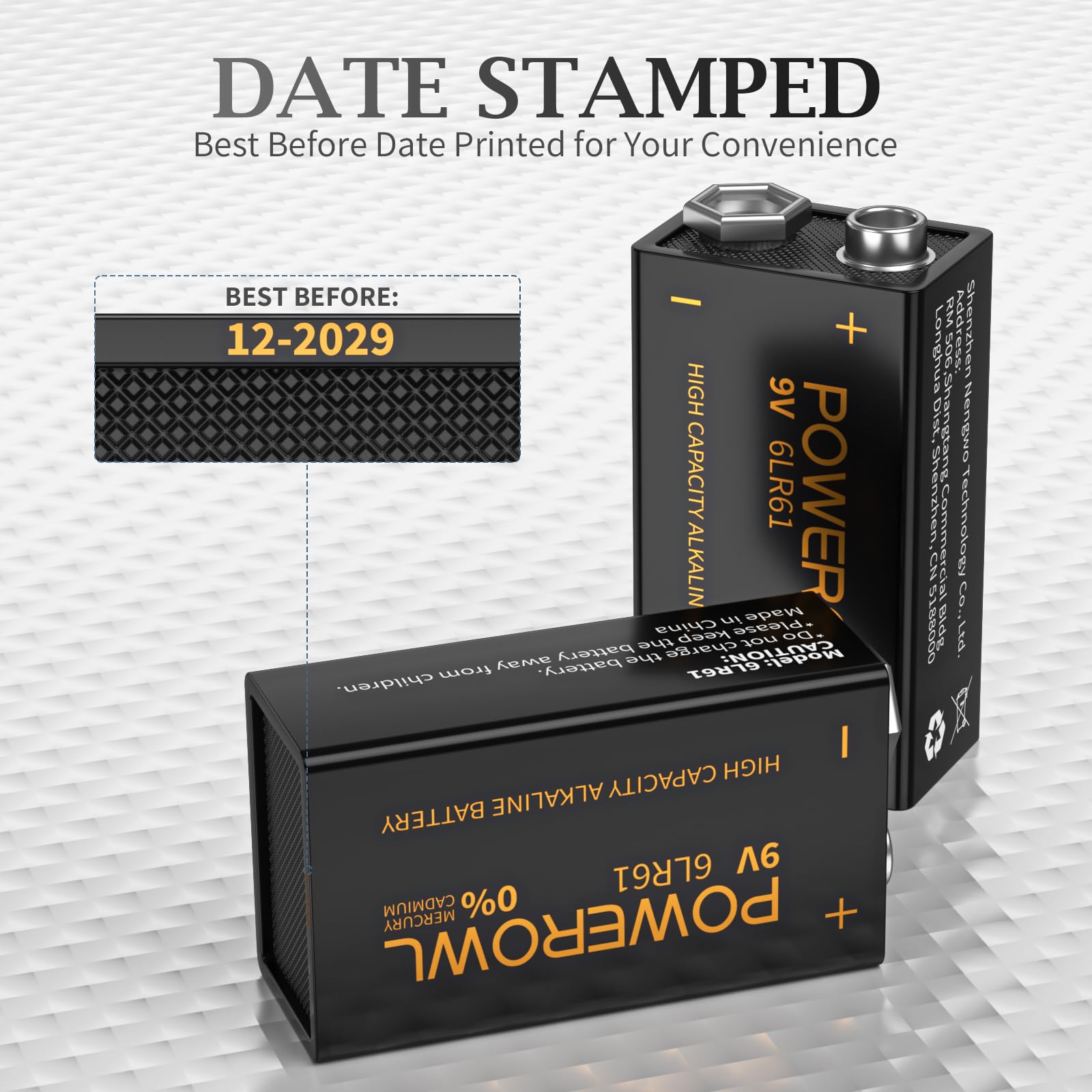 Powerowl High Capacity 9V Batteries 8 Pack, Alkaline 9 Volt Battery 6Lr61 For Smoke Detector Fire Alarm And More Devices