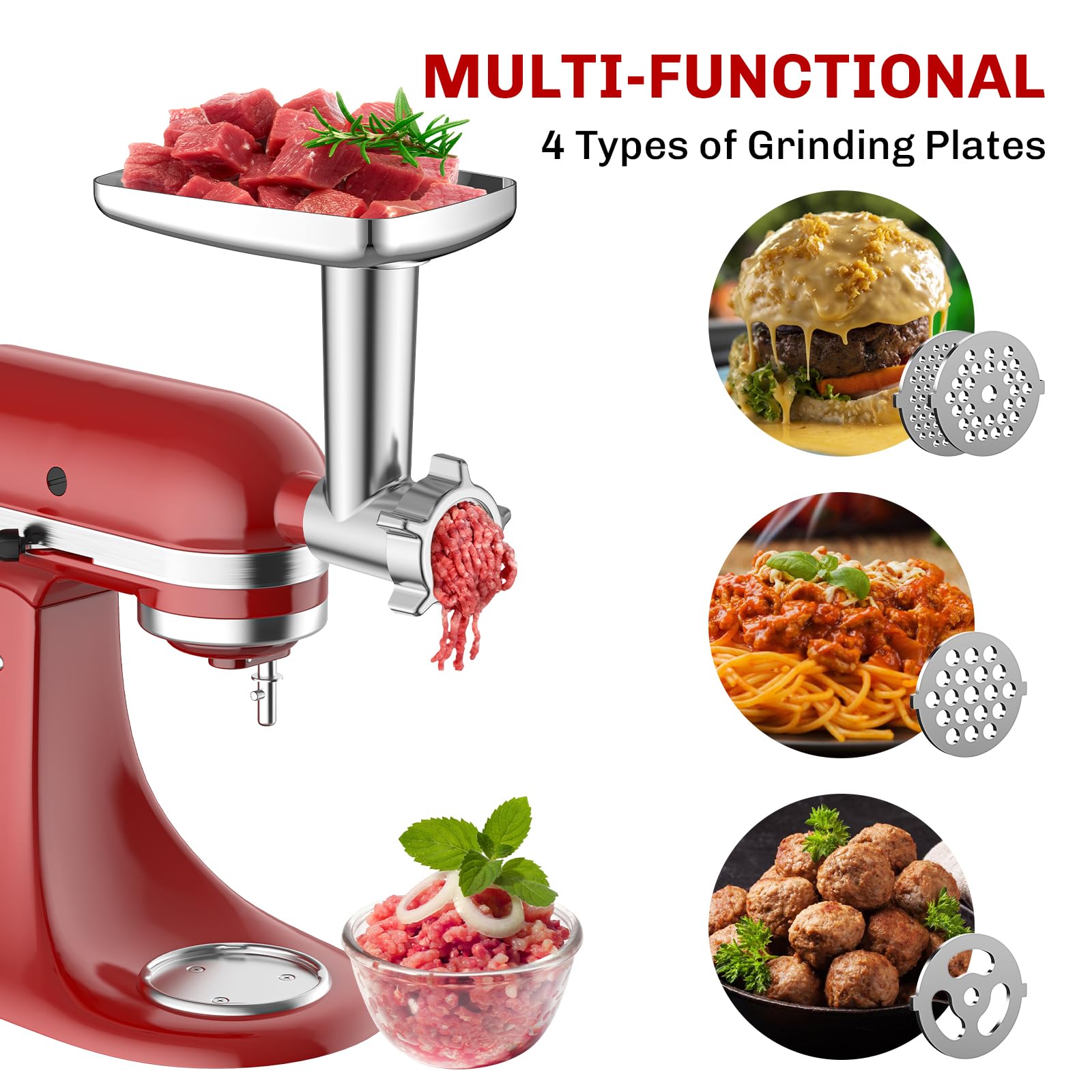 Meat Grinder Attachment For Kitchenaid Stand Mixer, Meat Grinder For Kitchenaid Mixer With 4 Grinding Plates, 3 Sausage Stuffer