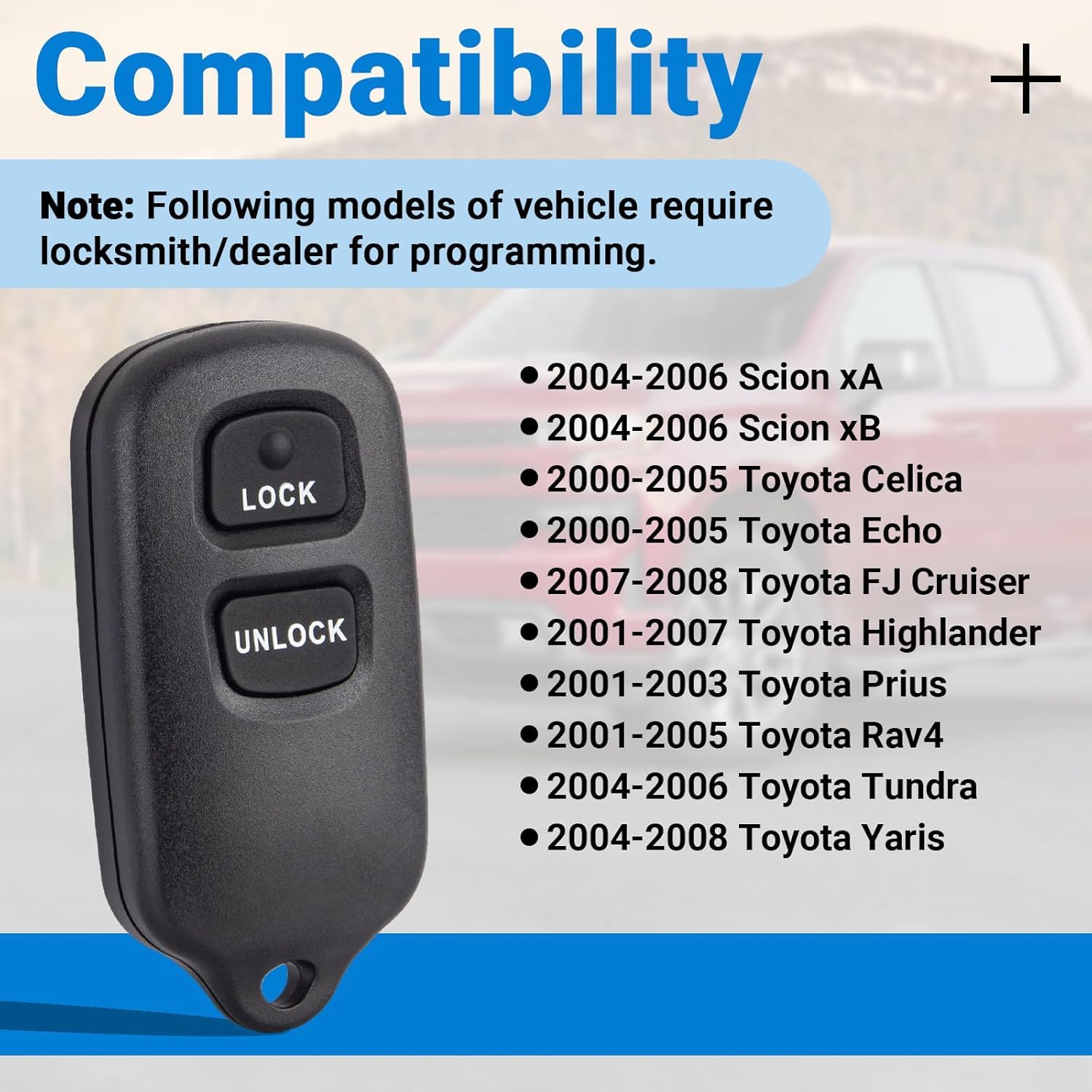 Key Fob Replacement Keyless Entry Remote Control Compatible With 2000-2008 Toyota Tundra | Highlander | Rav4 | Fj Cruiser | Celi