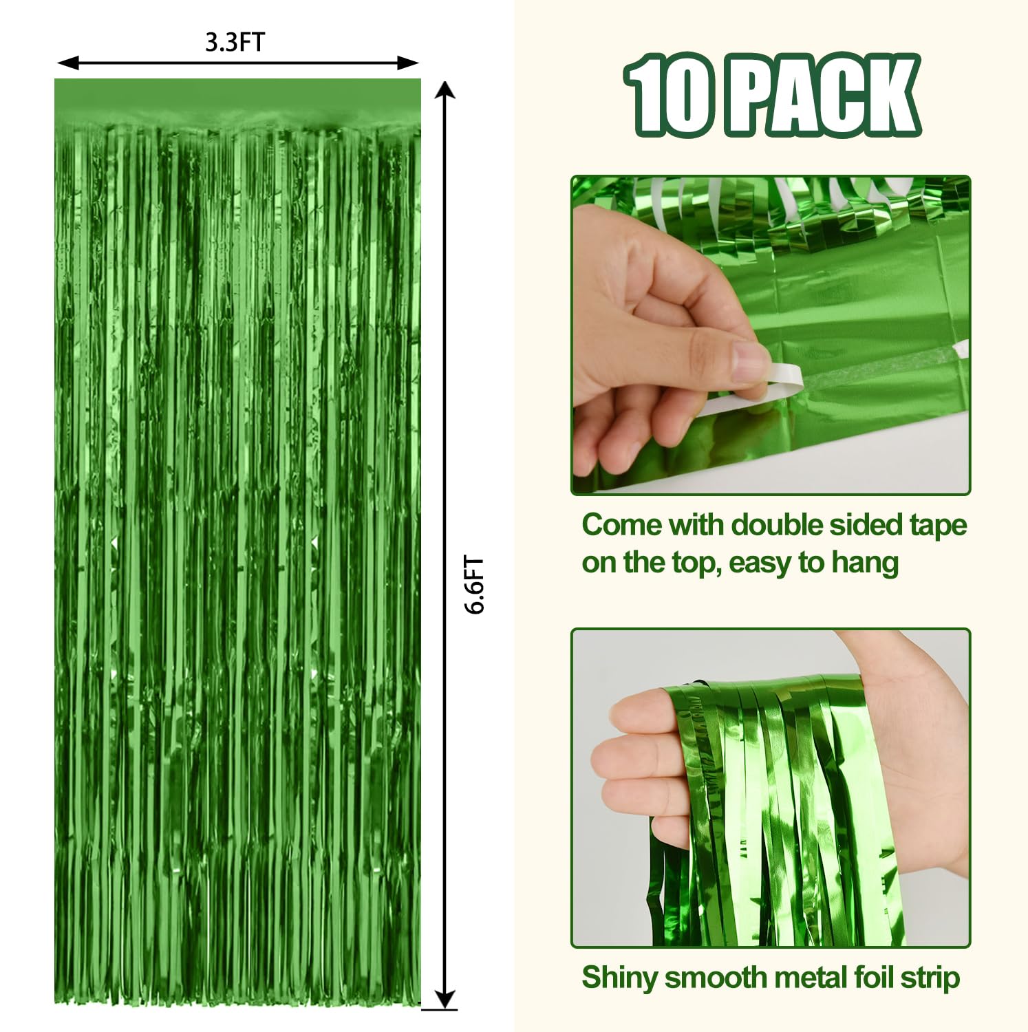 10 Pack Green Metallic Tinsel Foil Fringe Curtains Party Photo Backdrop Party Streamers For Birthday,Graduation,New Year Eve Dec