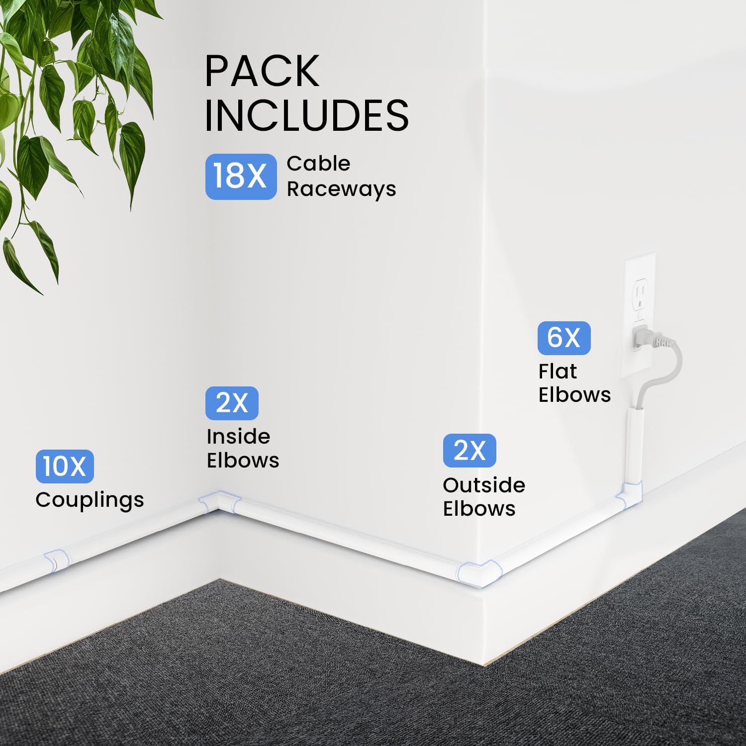 Eveo Cord Hider, 300    Cable Hider, One Cord Covers For Wires On Wall, Cable Raceway Cord Hider Wall, Cable Cover, Wire Covers