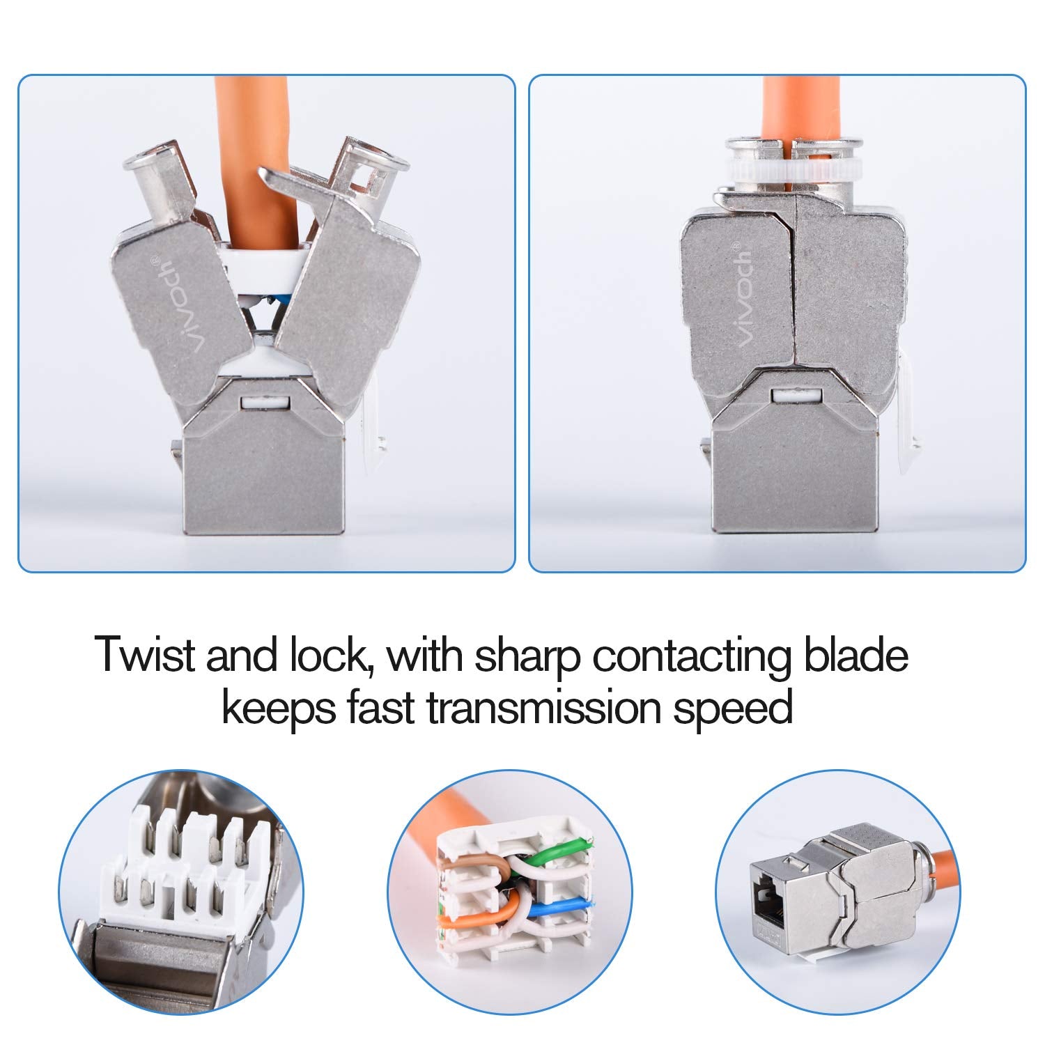 10 Pcs Cat7 Keystone Jack, Cat7 Rj45 Ftp Tool Less Type Zinc Alloy Module Shielded Keystone Jack Adapter 10 Gigabit Modular Jack