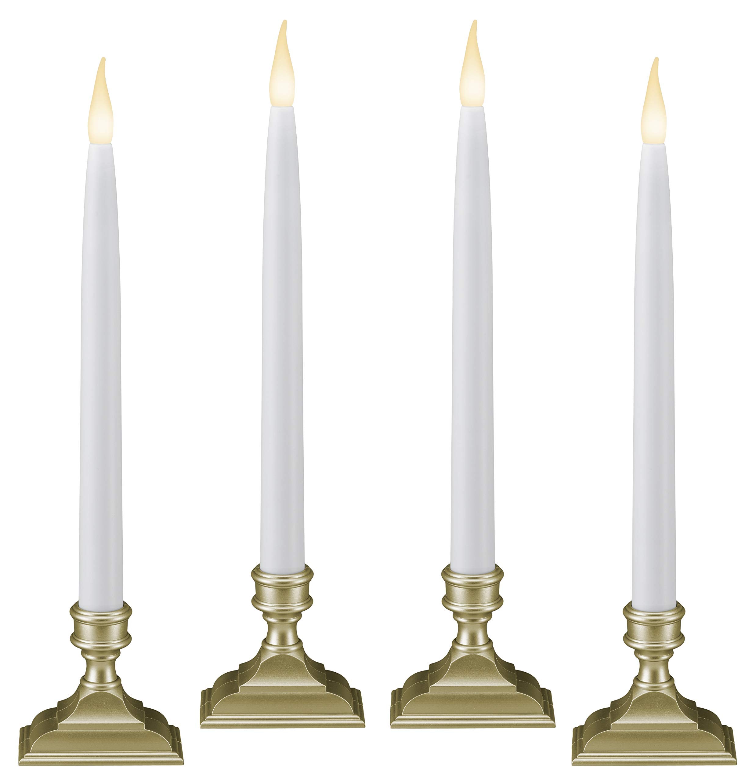 612 Vermont Battery Operated Led Taper Window Candles With Timer (6 On/18 Off), Patented Warm White Dual Led Flicker Flame, Vt 1