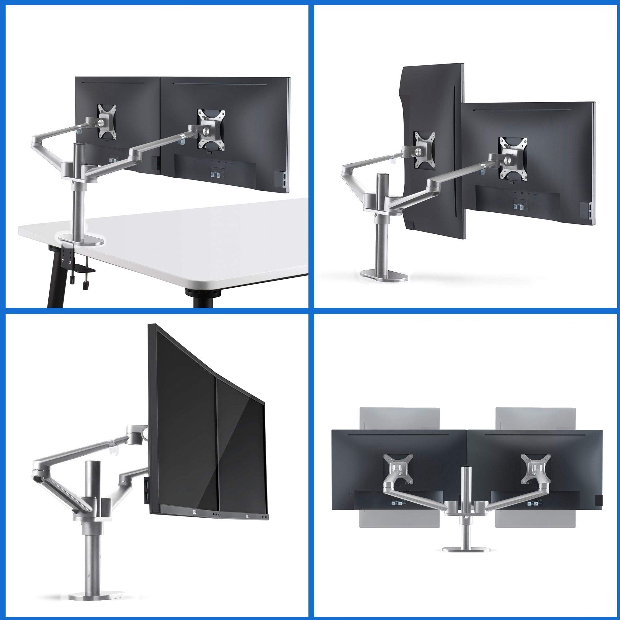 Height Adjustable 3 in 1 Laptop Monitor Stand Compatible with 13 to 17.3 inch Laptop, Hold 2 Monitors 11 to 27 inch with Vesa, Monitor Desk Stand arm Riser Mount Stand Workstation (Silver)