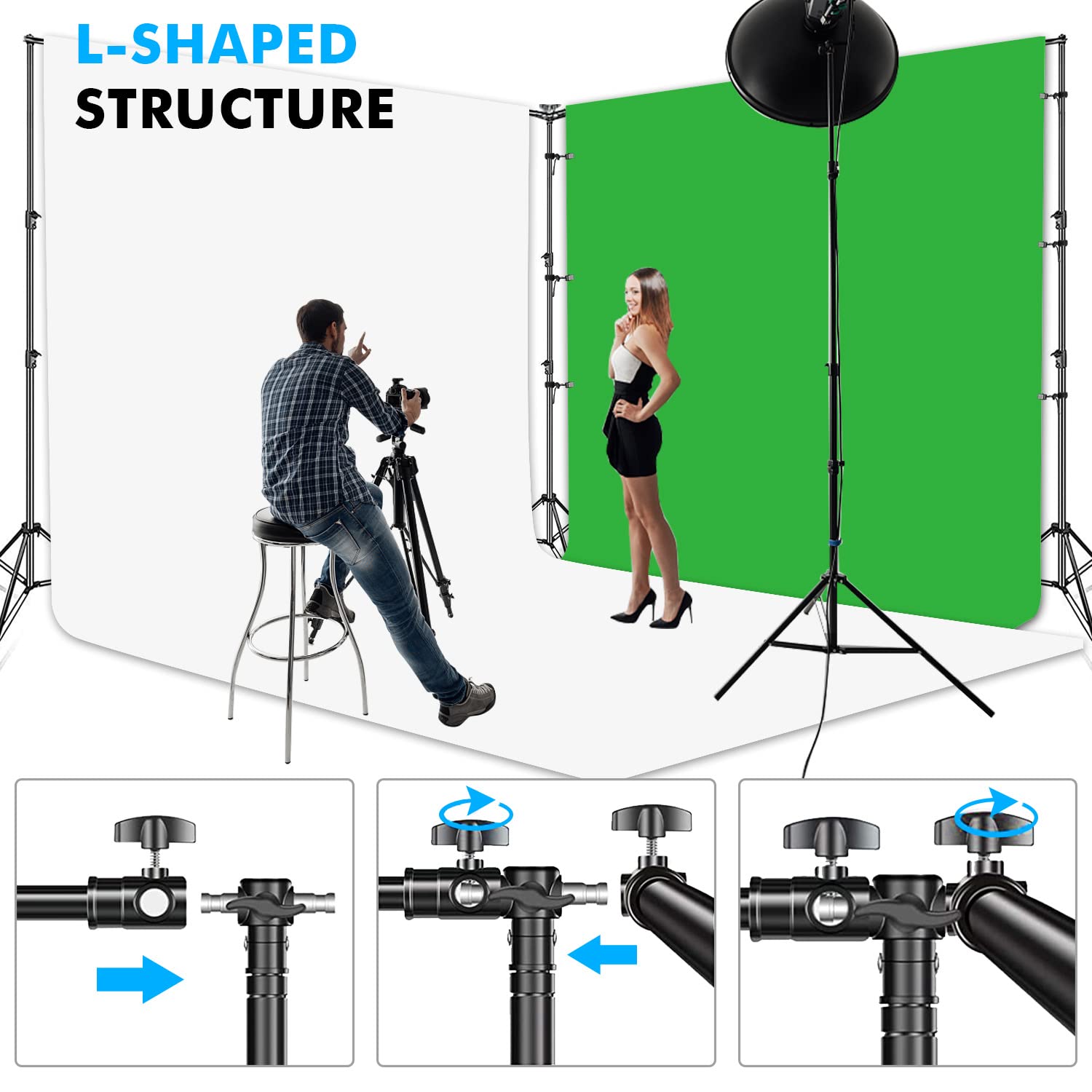 Slow Dolphin Photo Video Studio 20Ft (Wide) X 10Ft (Tall) Heavy Duty Adjustable Width & Length Photography Backdrop Stand Backgr