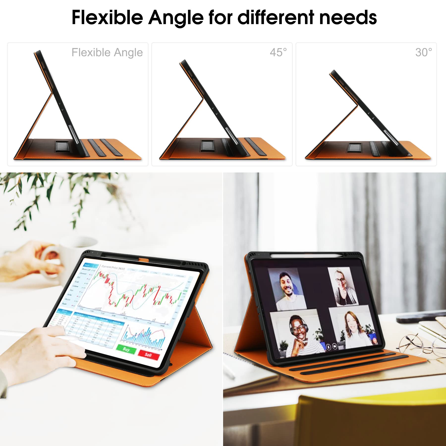 For Ipad Pro 12.9 Case 6Th/5Th/4Th/3Rd Generation Case 2022/2021/2020/2018 W/Pencil Holder, Folio Stand Cover With Multiple Angl