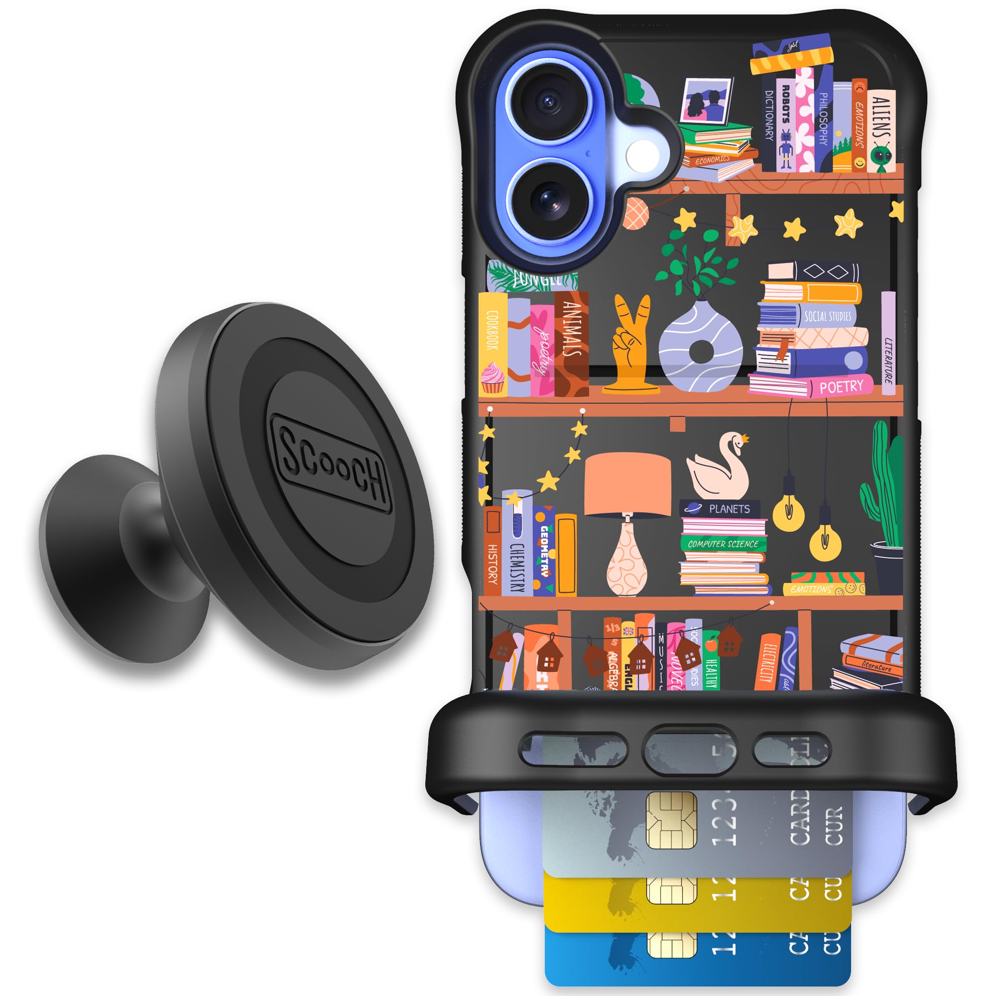 Scooch for iPhone 16 Plus Case with Card Holder, Wingmate Wallet Case with Hidden Card Slot and RFID Protection, Starter Bundle 