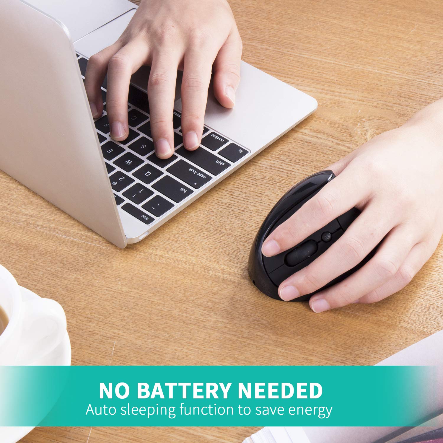 Aurtec Left Handed Mouse, Rechargeable 2.4G Wireless Ergonomic Vertical Mice With Usb Receiver, 6 Buttons And 3 Adjustable Dpi 8