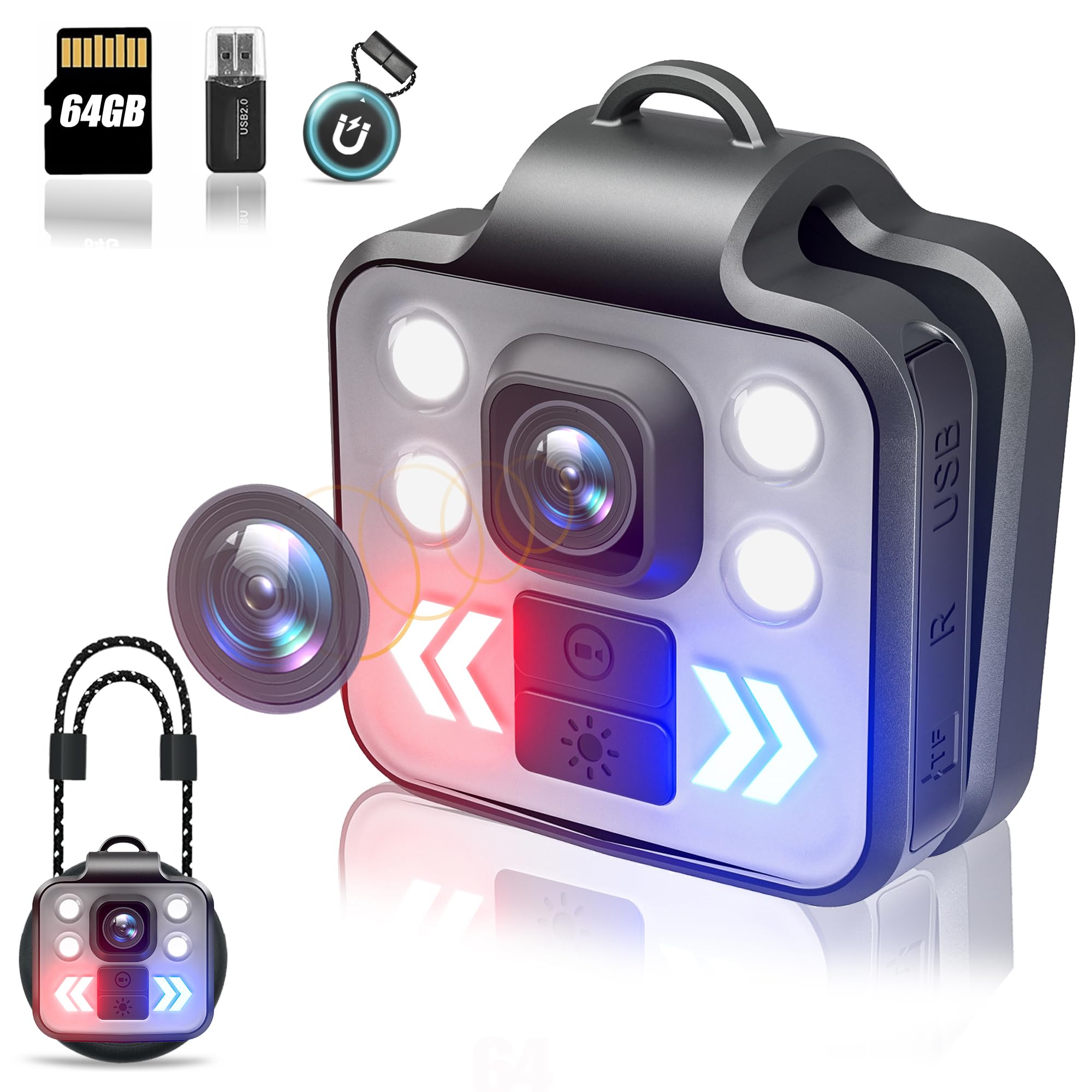 Body Camera With Audio & Video Recording   1080P Mini Small Portable Sport 64G Cam Recorder   Flashlight Headlamp Waterproof Cam