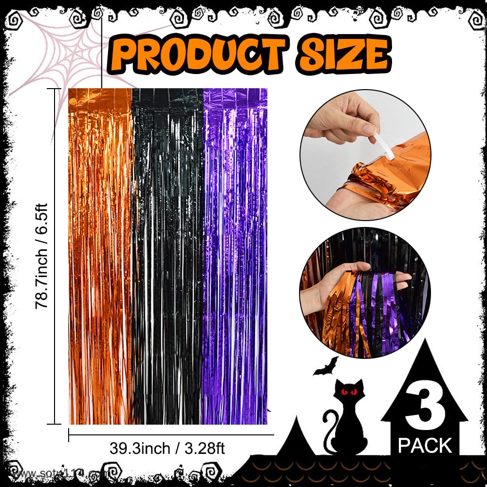 Beishida 3 Pack Tinsel Curtain Party Streamers Backdrop Halloween, Door Streamers Fringe Foil Curtain Backdrop Curtain For Hallo