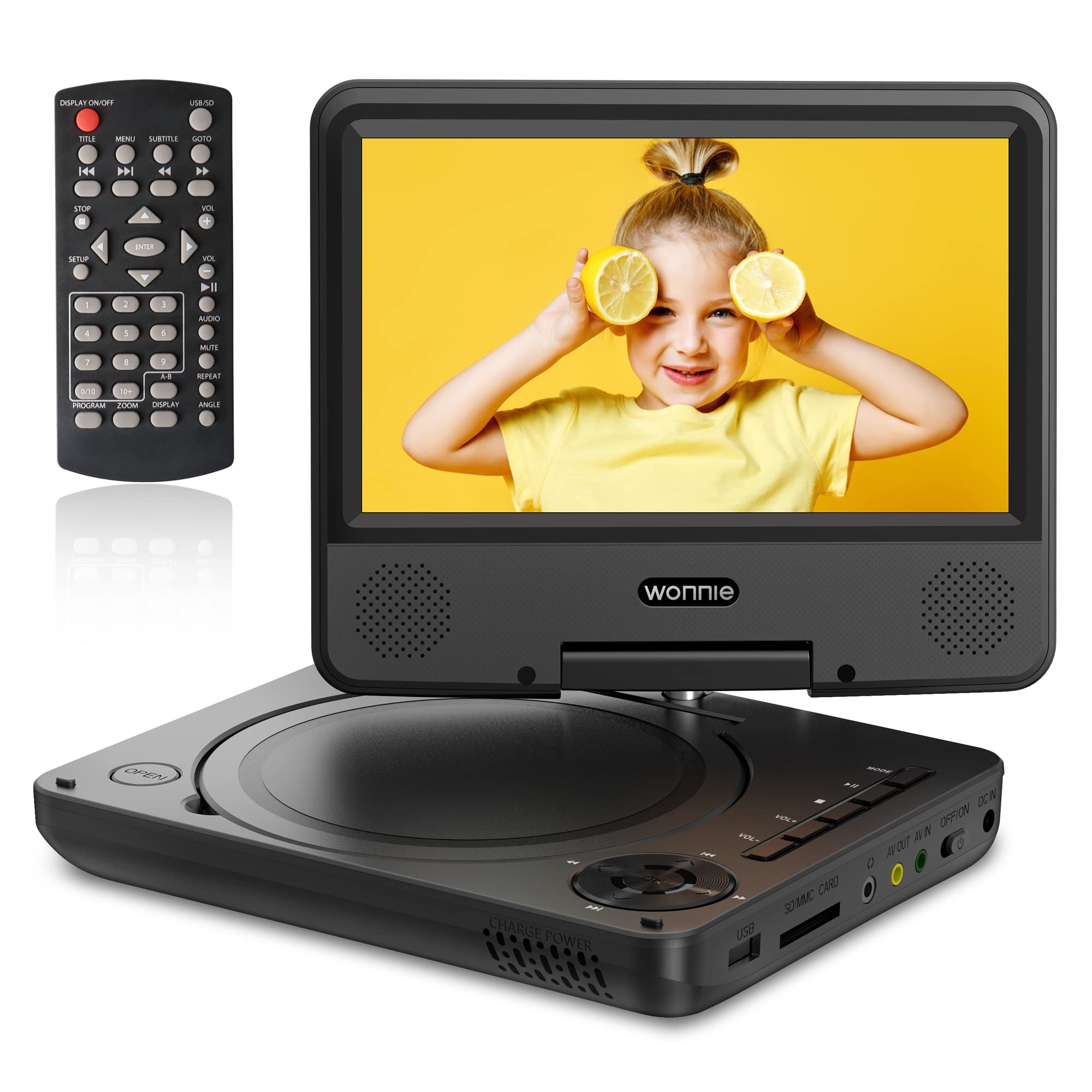 Wonnie 9.5' Portable Dvd Player For Kids And Car With 7.5' Swivel Screen, 4 6 Hours Rechargeable Battery, Regions Free, Av In/Out, Support Usb/Sd Card/Sync Tv
