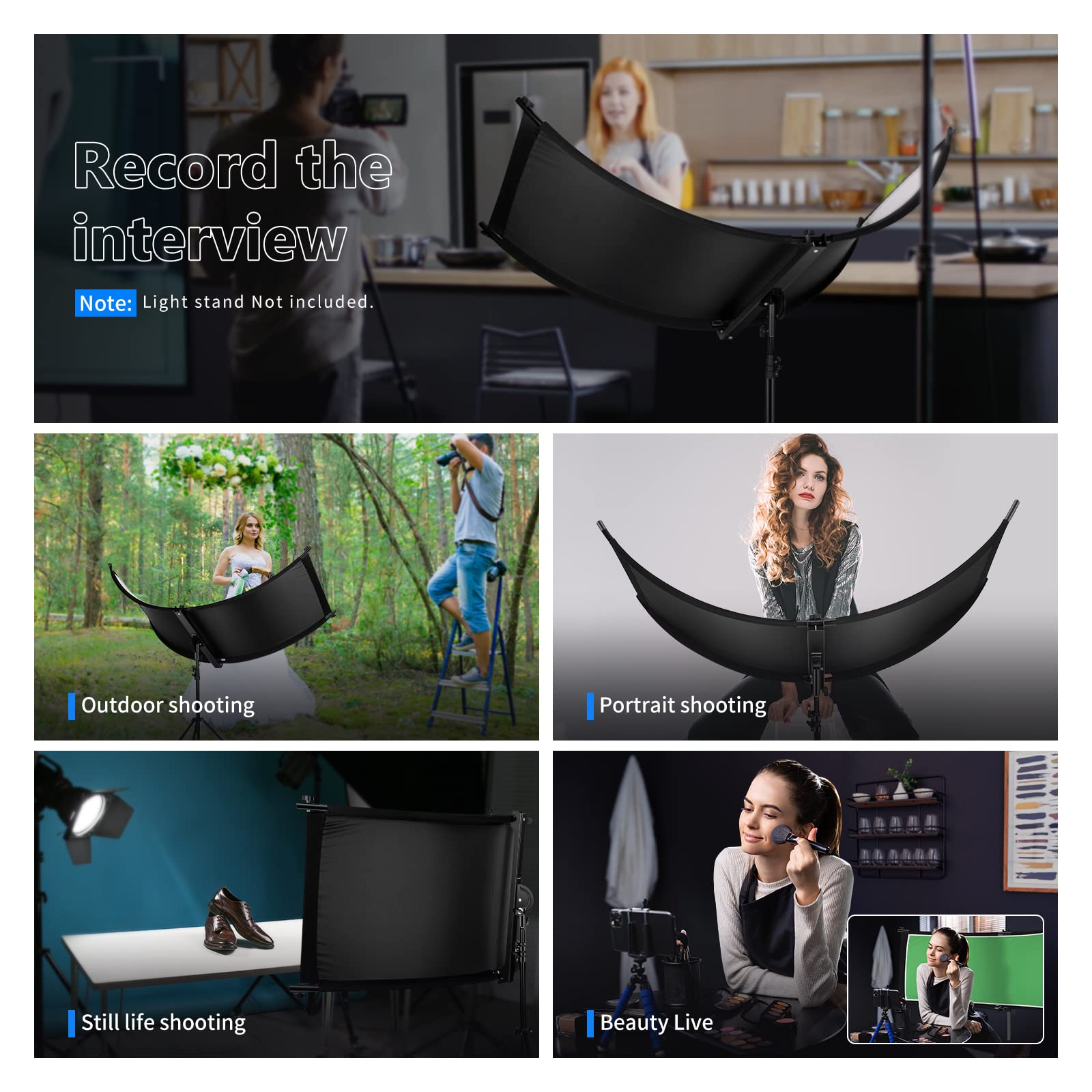 Neewer Clamshell Light Reflector Diffuser, 66     24    Photography Curved Lighting Reflector With Black, Silver, White, Gold, C