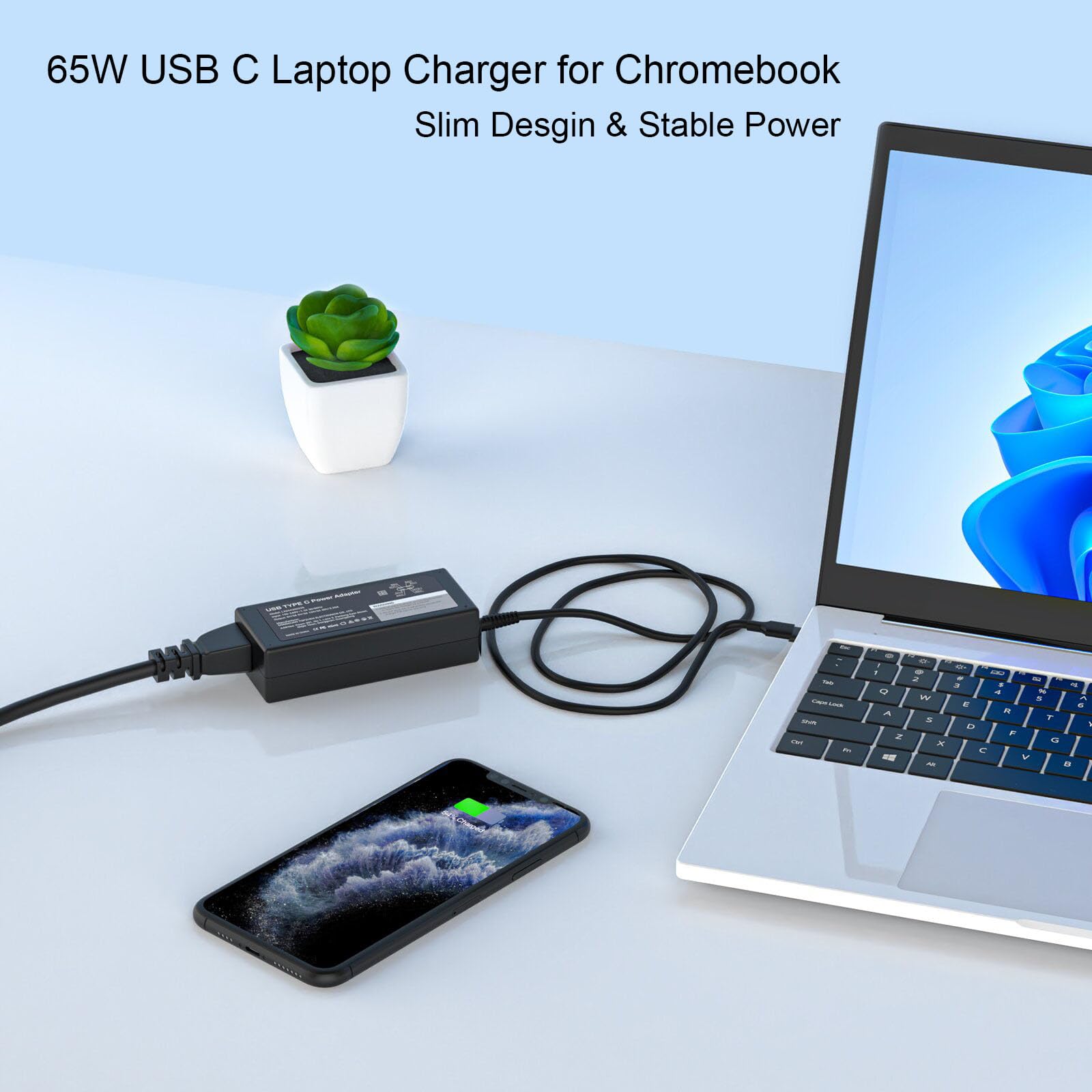 65W 45W Usb C Chromebook Charger For Dell, Hp, Lenovo, Acer, Samsung, Asus, Mac Book Google Pixel Huawei Matebook Type C Univers