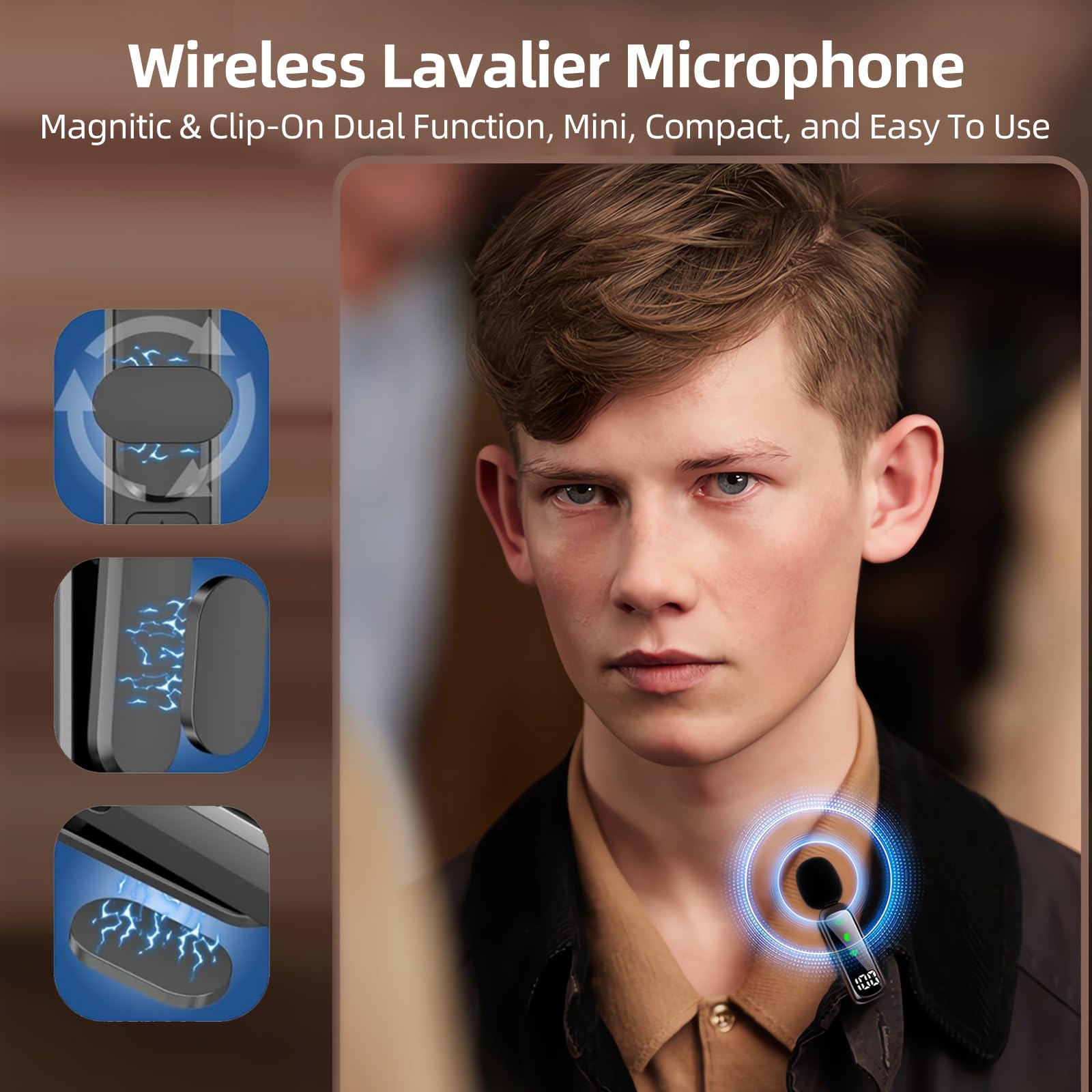 Bonkyo 3 In 1 Wireless Lavalier Microphone For Iphone & Android - Mini Video Recording Mic, Ultimate Noise Cancellation, Extende