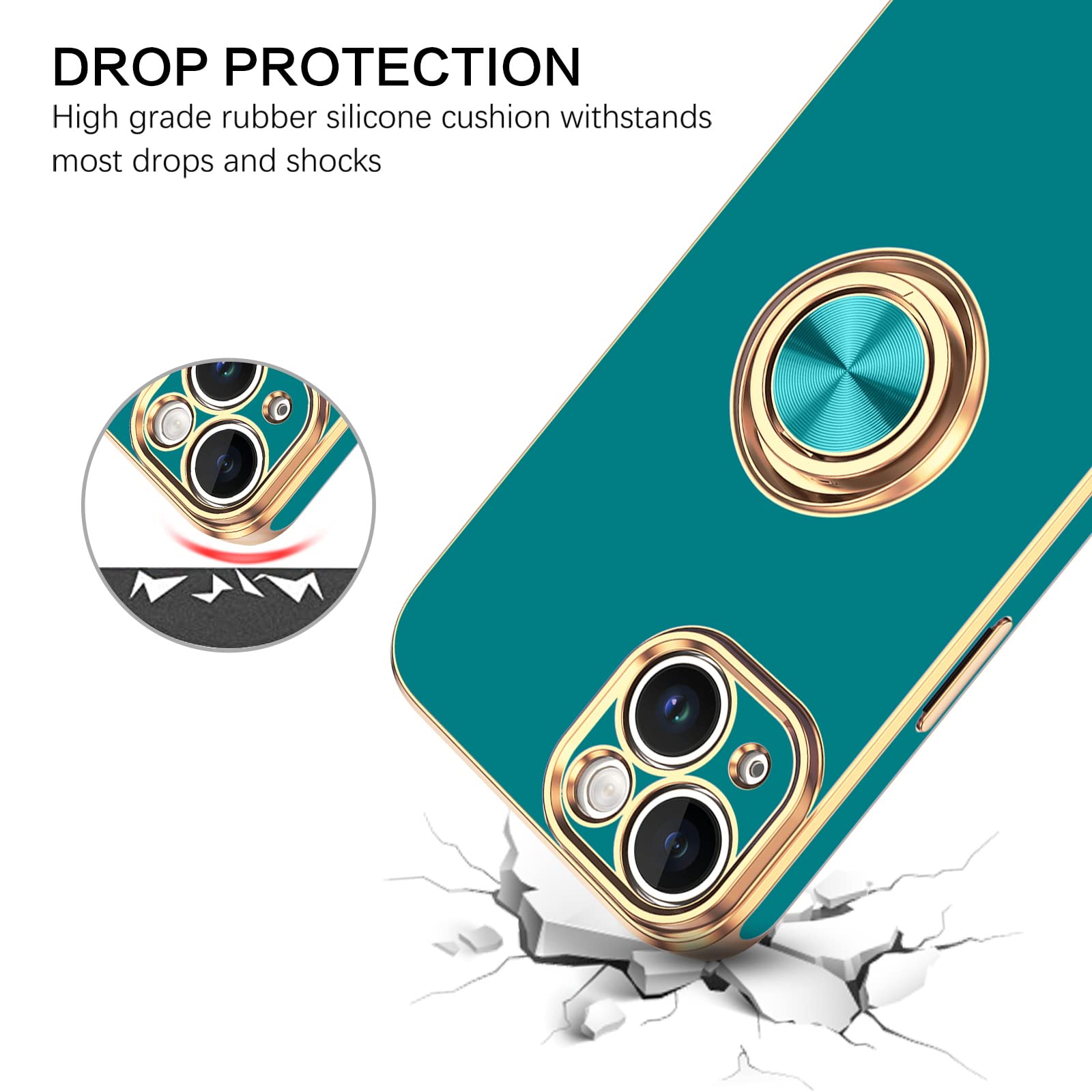 Veningo Iphone 14 Case, Phone Cases For Iphone 14, Slim Fit Soft 360 Ring Holder Kickstand Magnetic Car Mount Supported Easy Cle