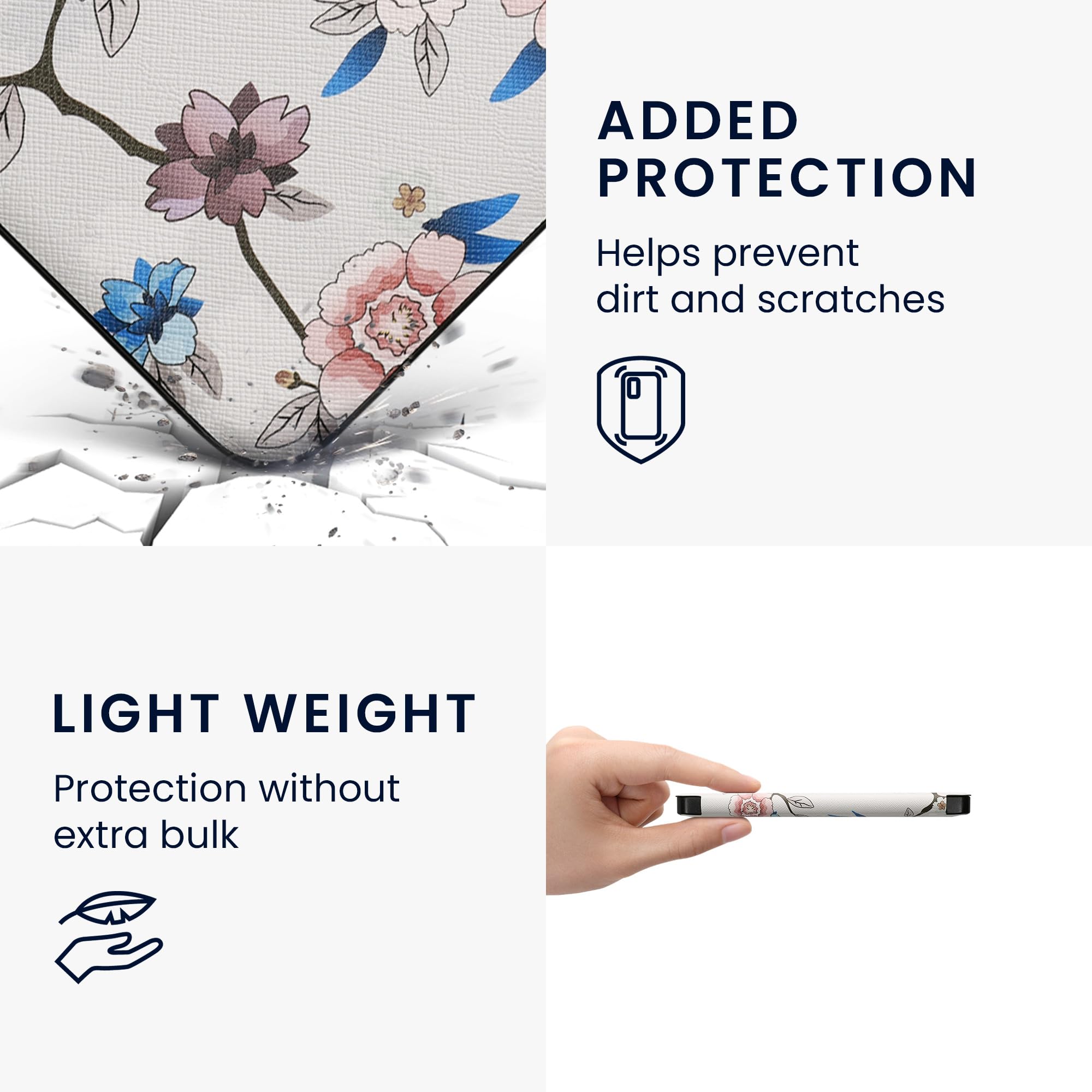 Kwmobile Case Compatible With Kobo Libra 2 Case   Ereader Cover   Flower Leaf White/Pink/Blue