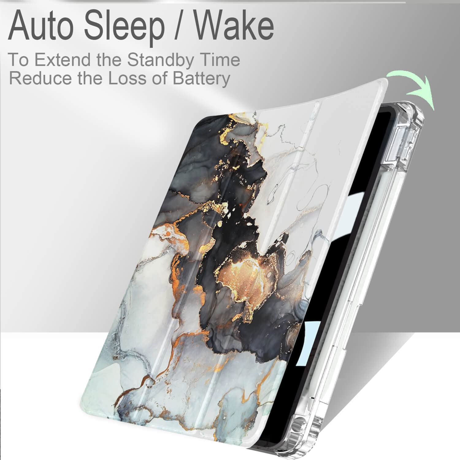 Feams Ipad 10Th Generation 10.9 Inch Case, Slim Lightweight Trifold Ipad 10.9 Case Clear Back Transparent Cover With Pencil Hold