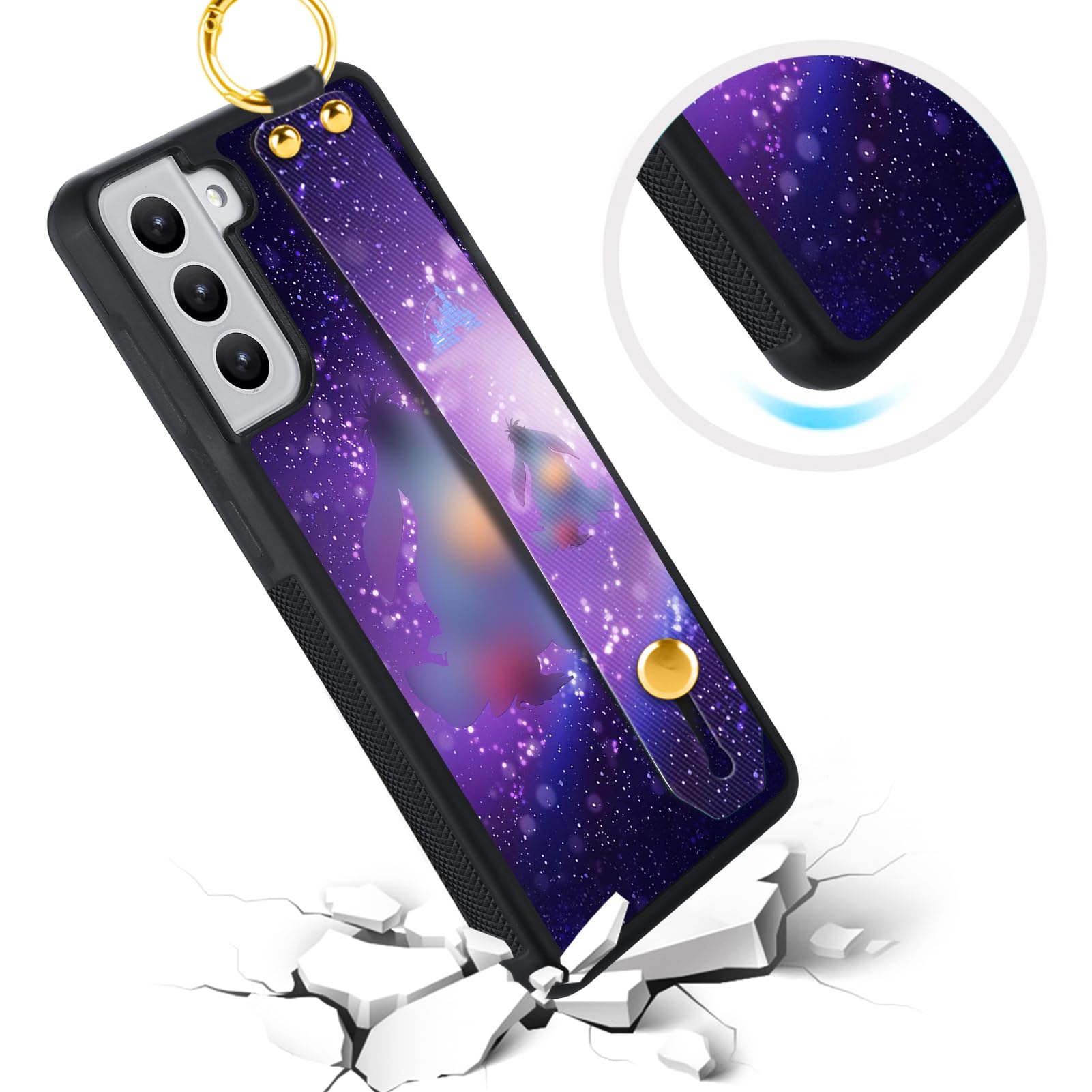 Cuwana Cartoon Case For Samsung Galaxy S22 Cute Purple Donkey Cartoon Character Design With Lanyard Wrist Strap Band Holder Shoc