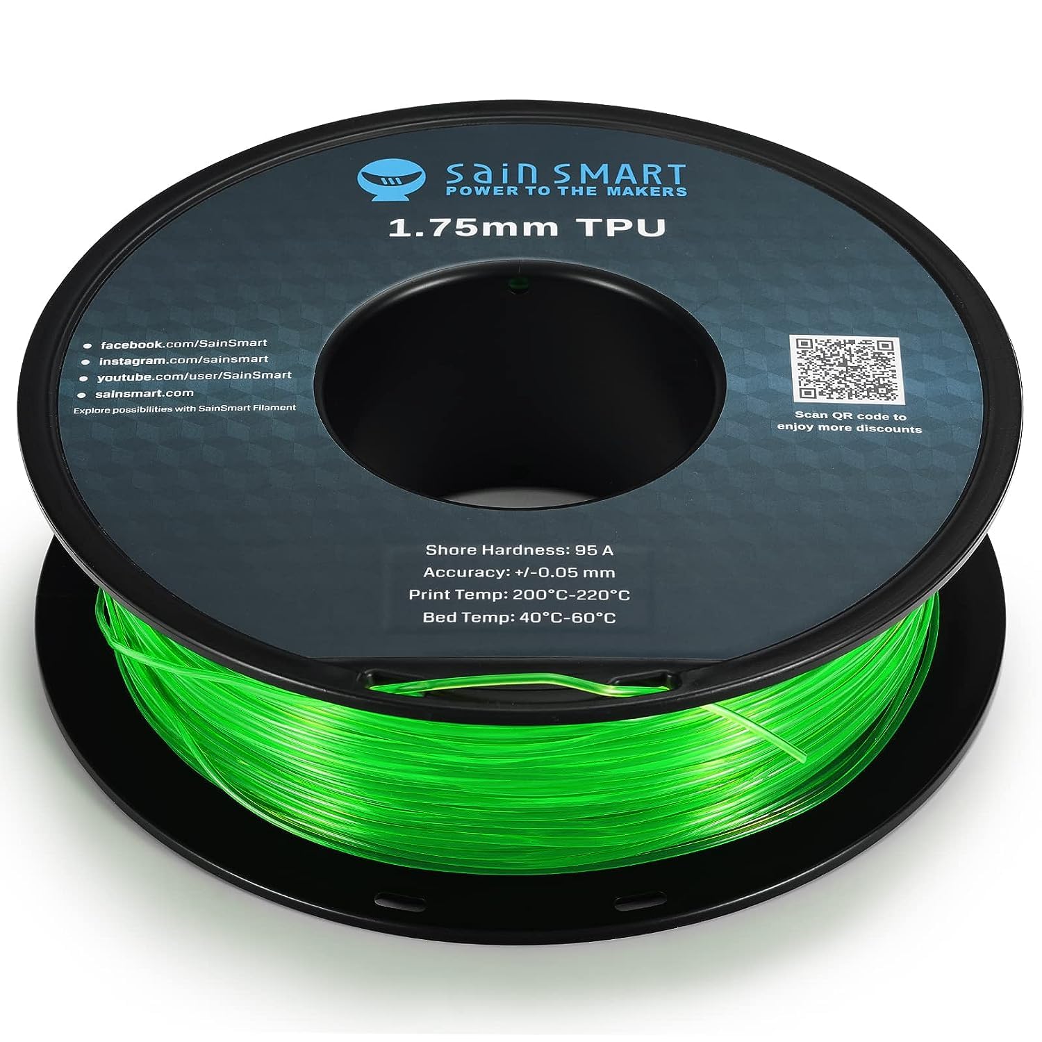 Sainsmart Green Flexible Tpu 3D Printing Filament, 1.75 Mm, 0.8 Kg, Dimensional Accuracy +/  0.05 Mm