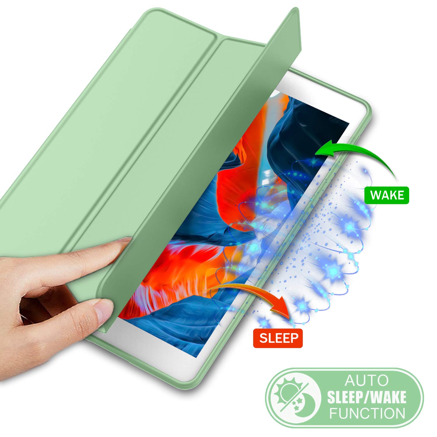 Imieet Ipad 9Th Generation Case 2021/Ipad 8Th Generation Case 2020 10.2 Inch With Pencil Holder, Ipad 7Th Gen 2019 Case With Soft Baby Skin Silicone Back, Auto Wake/Sleep Cover (Matcha Green)