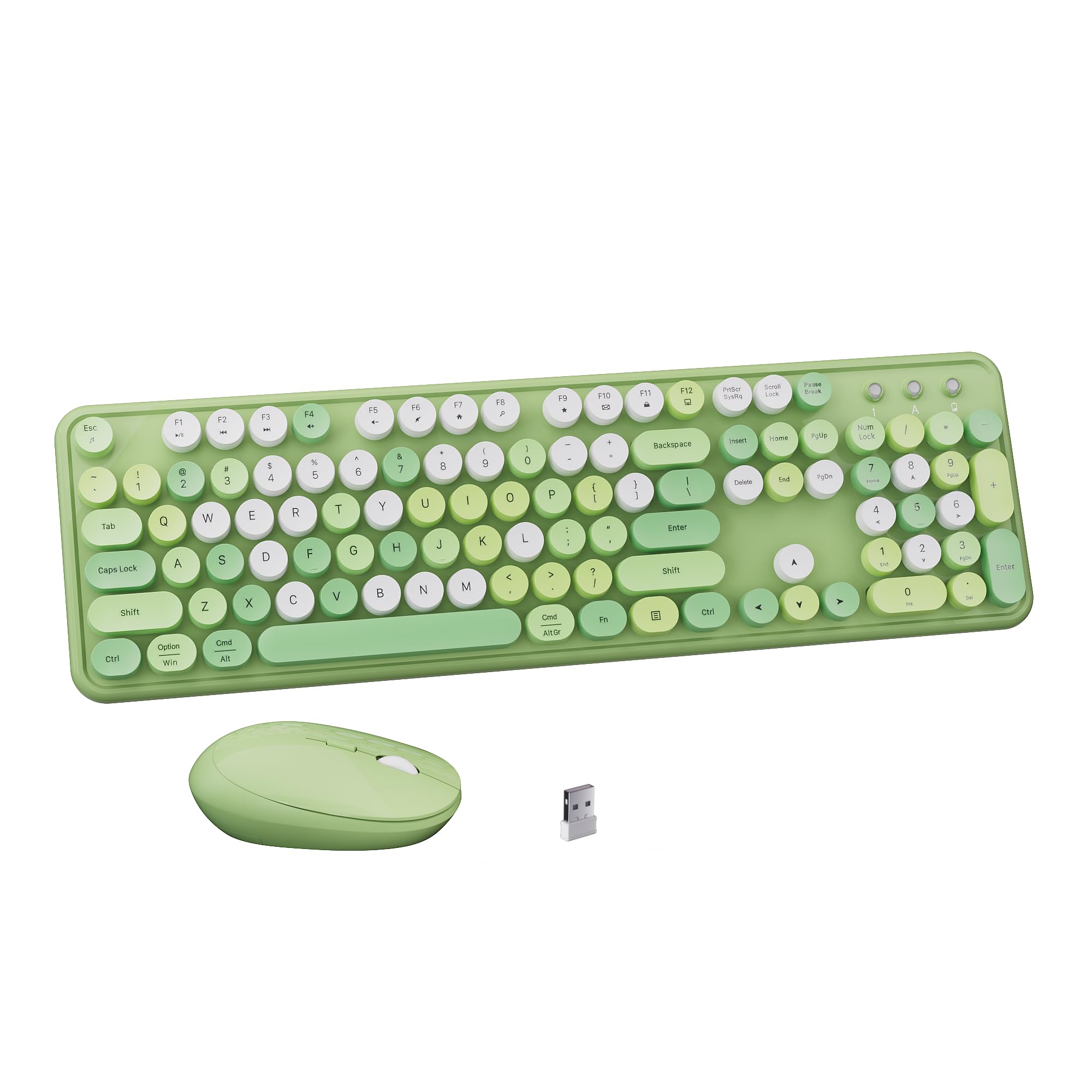 FCPLU Colorful Wireless Keyboard and Mouse Combo Green Colorful