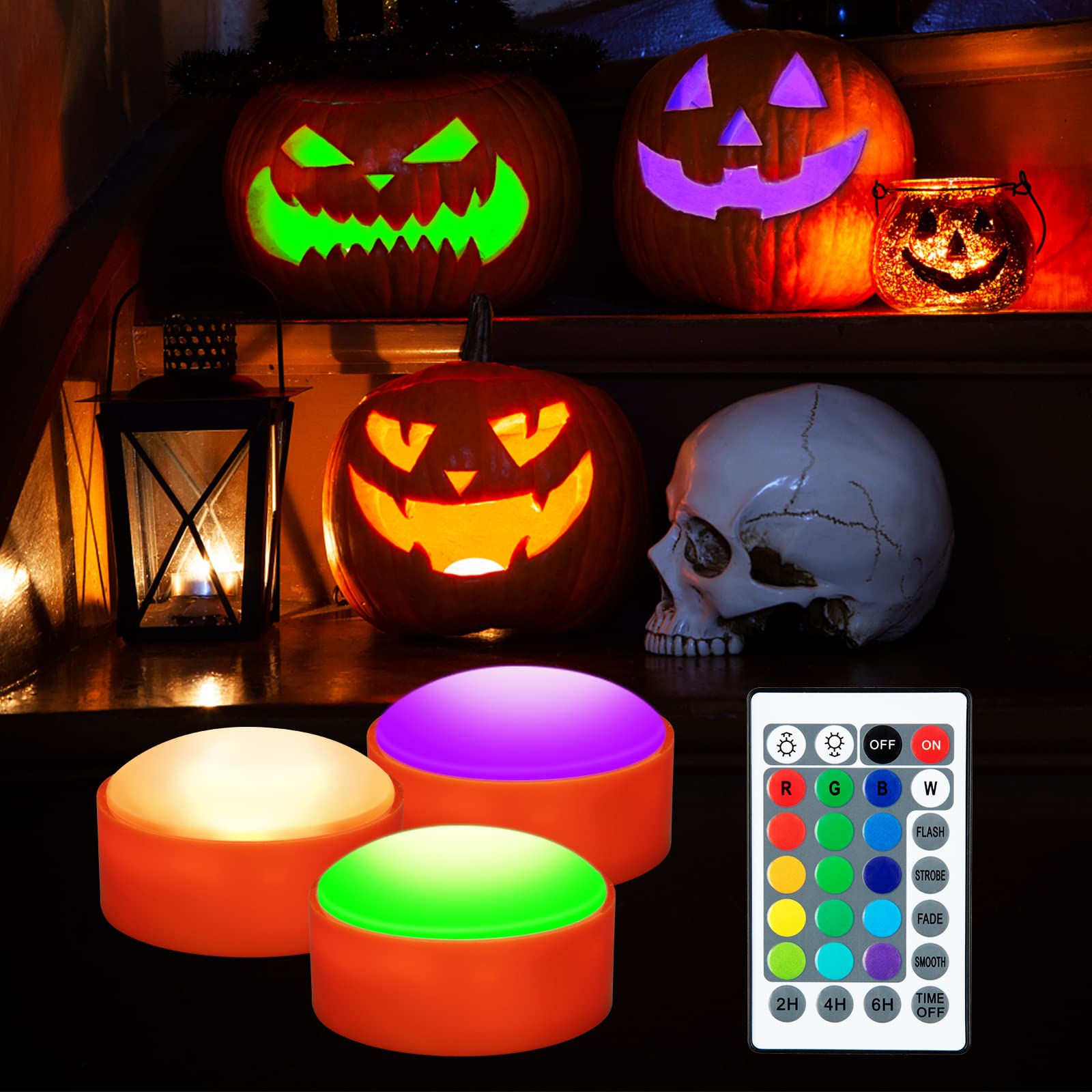 Solled Pumpkin Lights With Remote Control And Timers,Rgbw Color Changing Jack O Lantern Battery Operated Lights For Halloween De