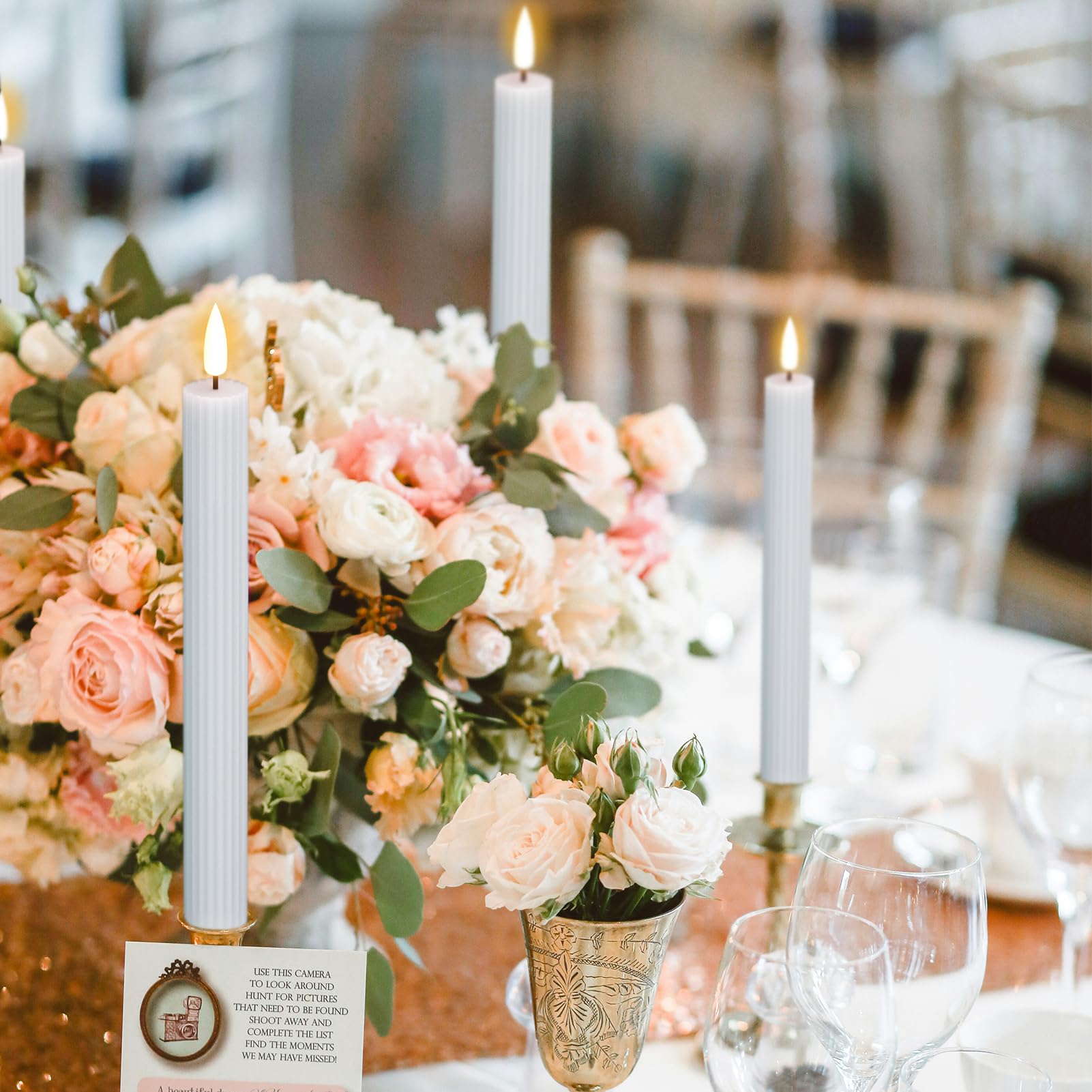 Dromance White Flameless Flickering Taper Candles Battery Operated With Remote And Timer 6 Packs 3D Wick Vertical Stripe Real Wa