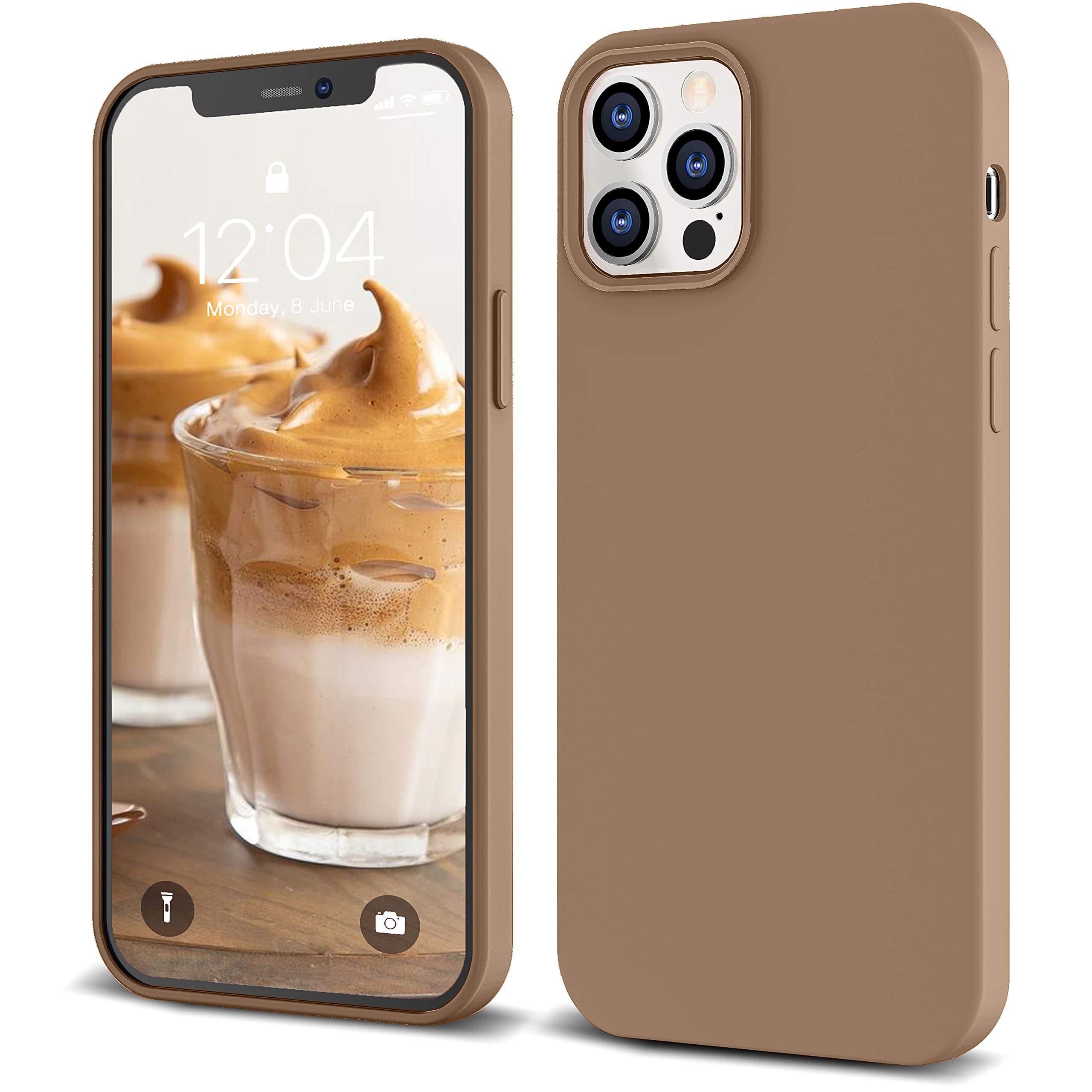 Icesword Iphone 12 Mini Case Milk Tea, Thin Liquid Silicone Case, Matte Pure Color, Soft Silk Microfiber Cloth, Gel Rubber Full