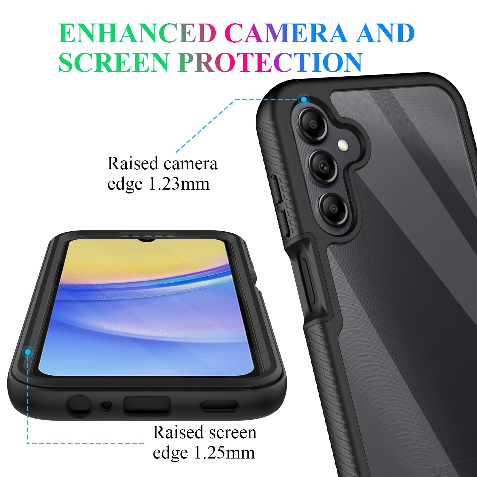 Wahhle Compatible With Galaxy A15 5G Case, Built In Screen Protector Full Body Shockproof Slim Fit Bumper Protective Phone Cover